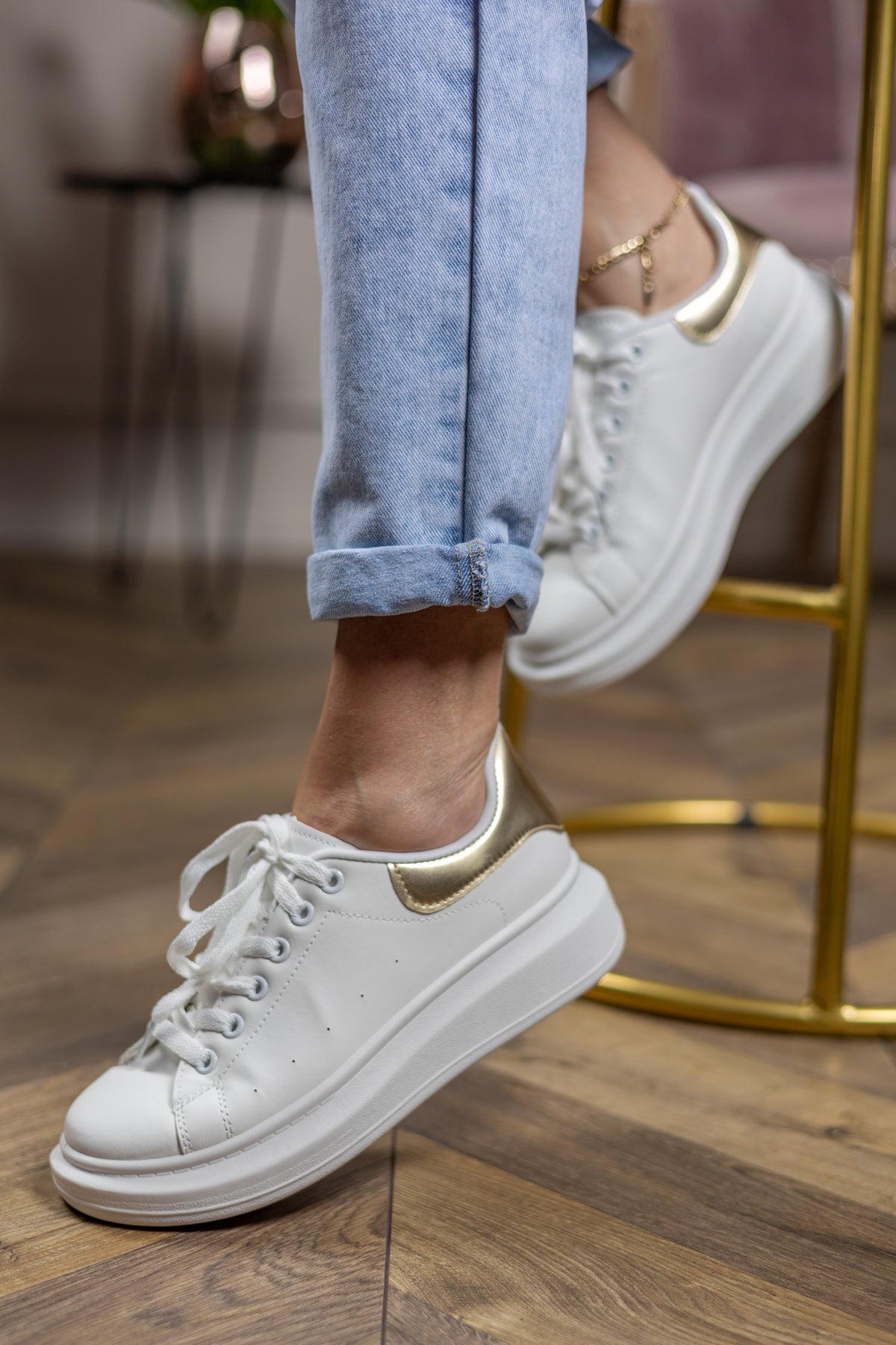 Platform Rubber Soled Trainers Tangy White