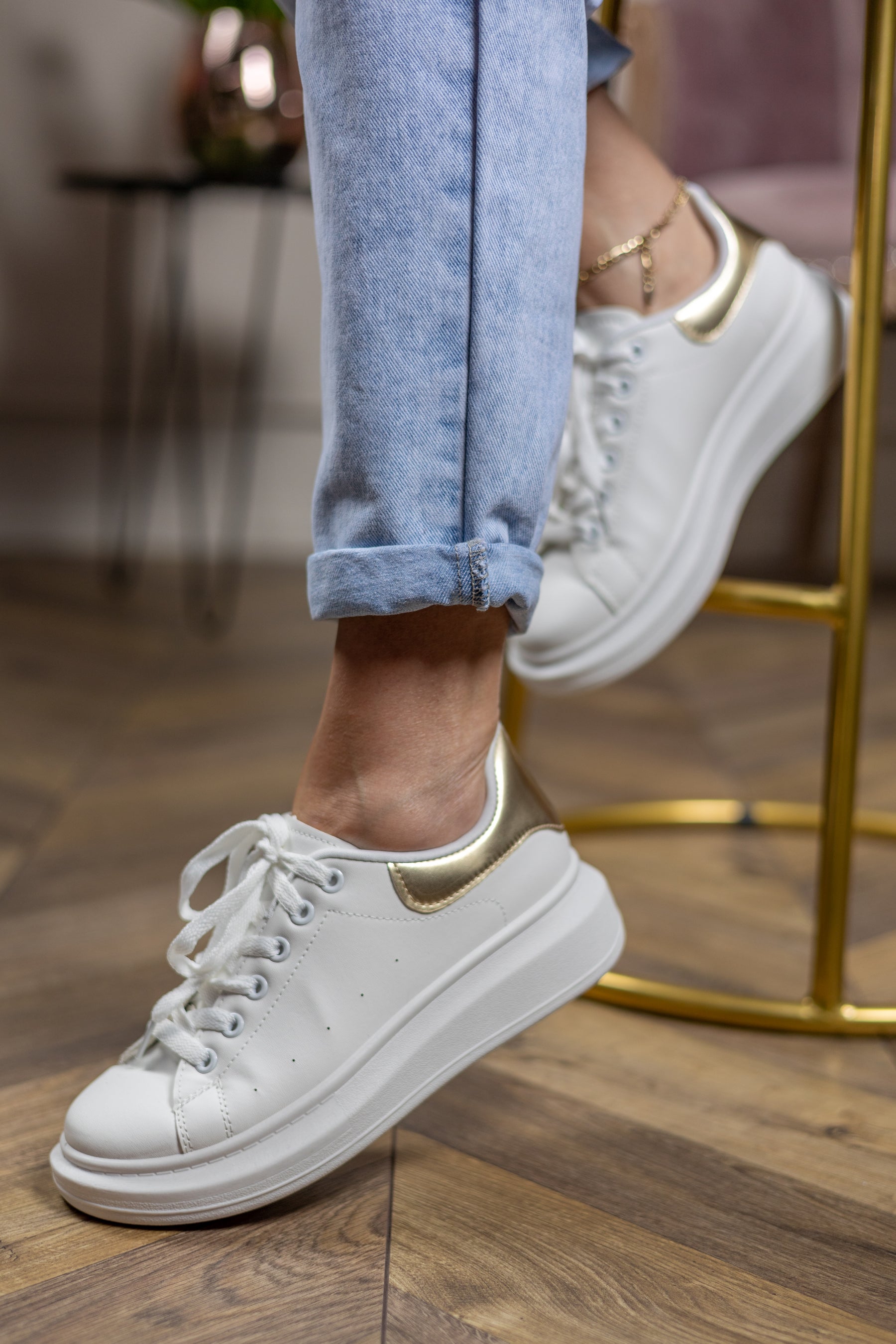 Platform Rubber Soled Trainers Tangy White