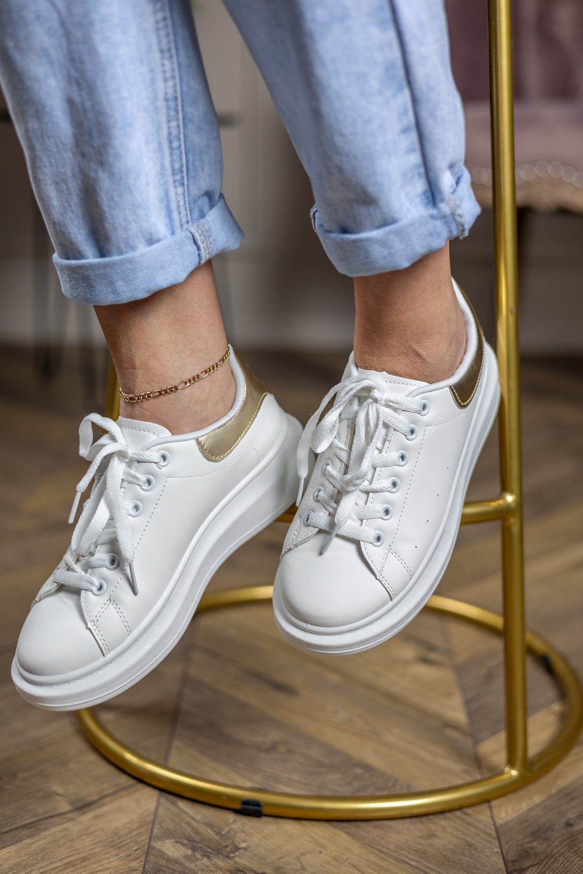 Platform Rubber Soled Trainers Tangy White
