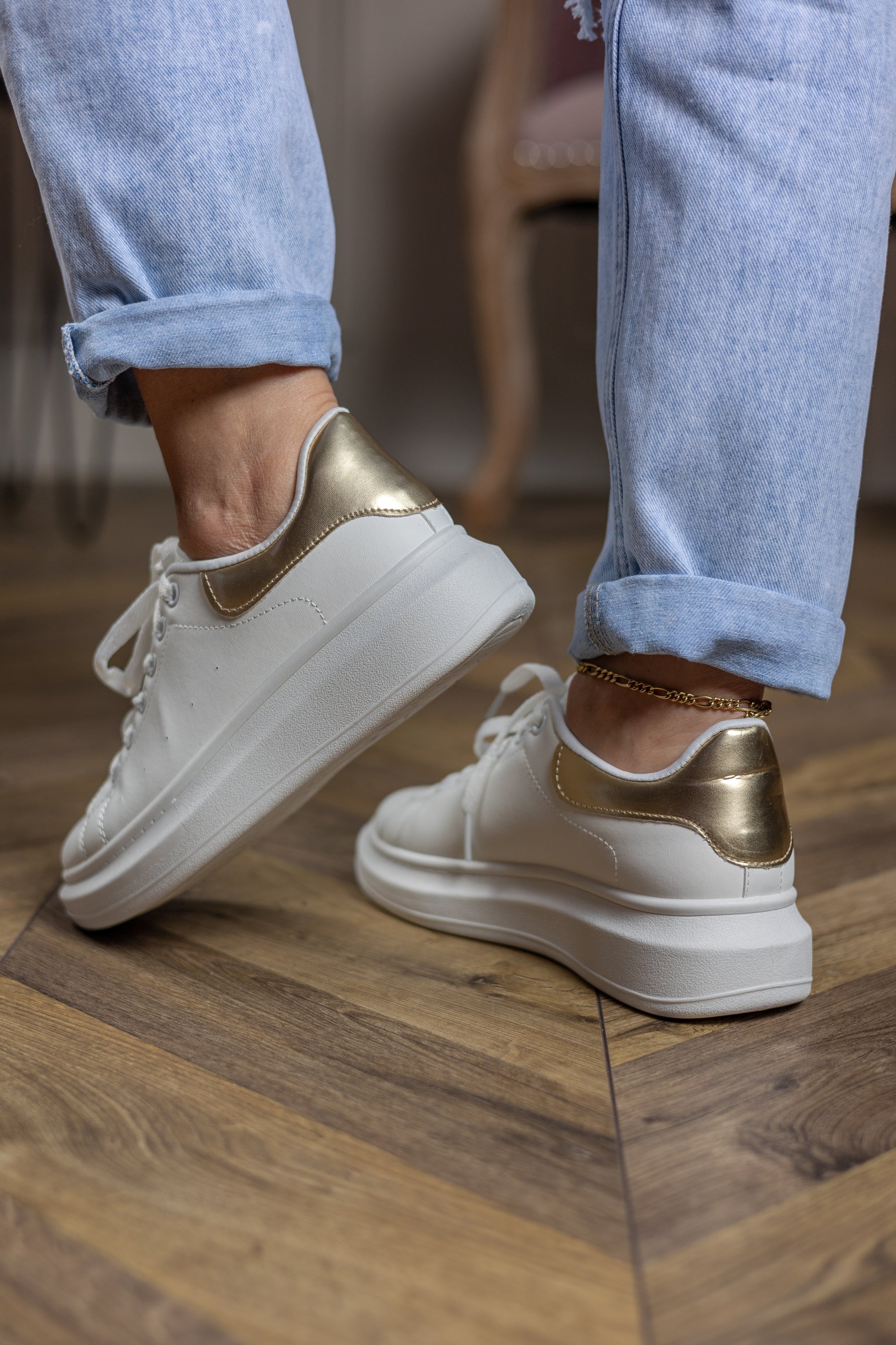 Platform Rubber Soled Trainers Tangy White