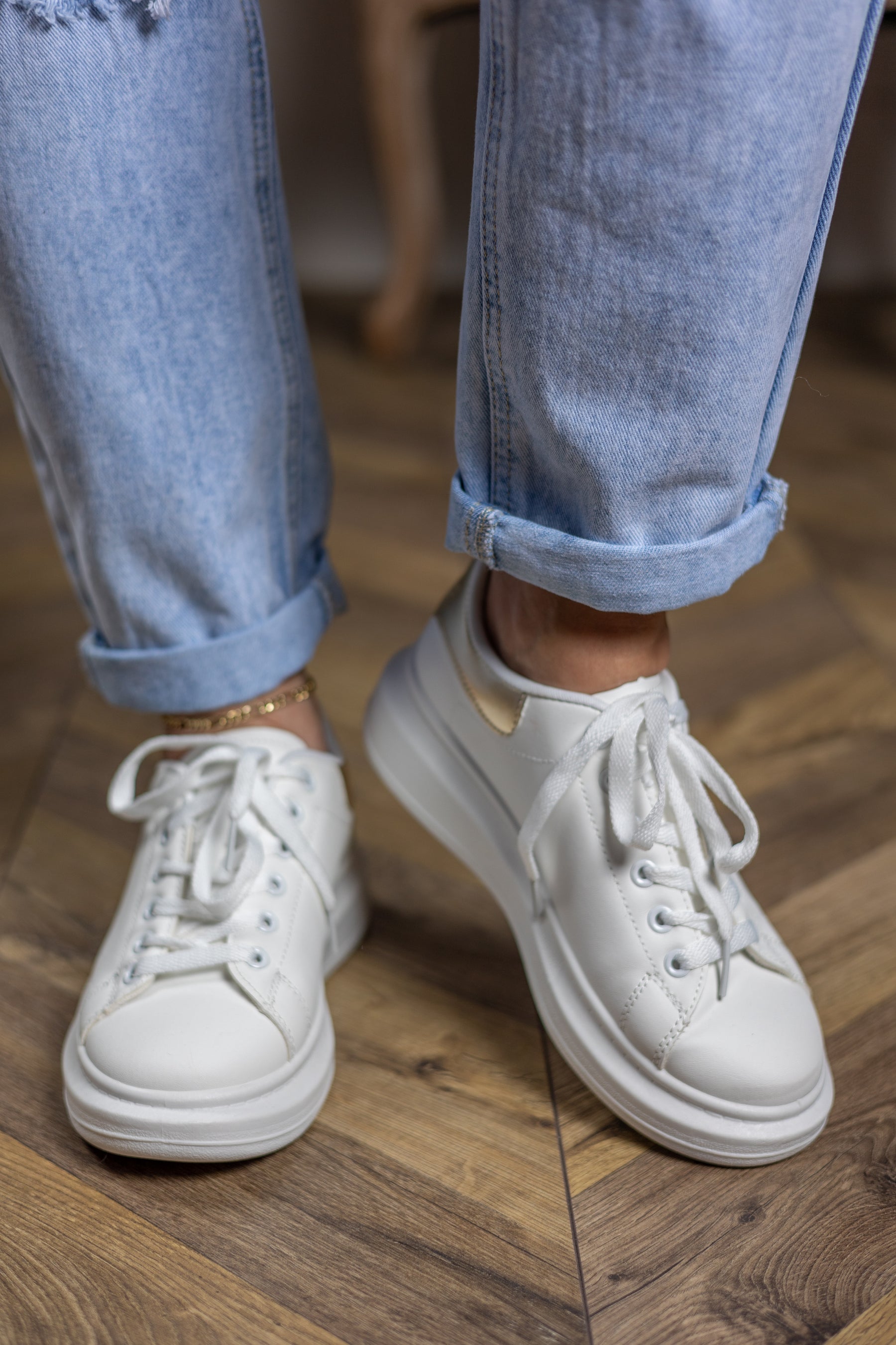 Platform Rubber Soled Trainers Tangy White