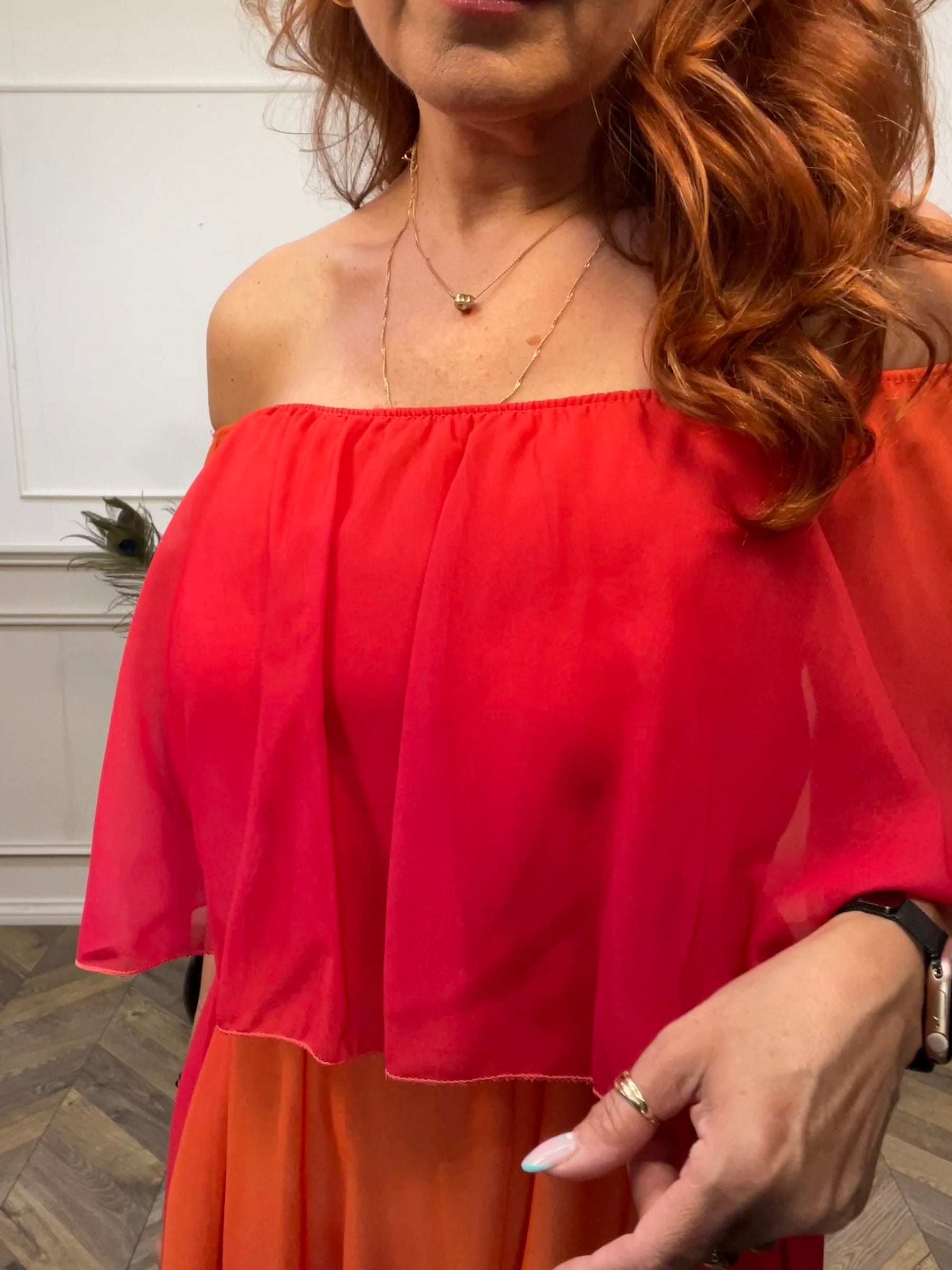 Off Shoulder Ruffle Trim Ombre Dress Venice