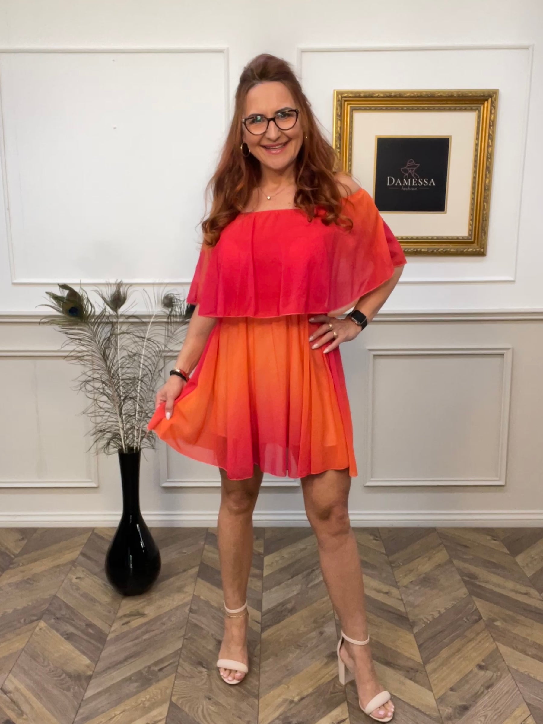 Off Shoulder Ruffle Trim Ombre Dress Venice