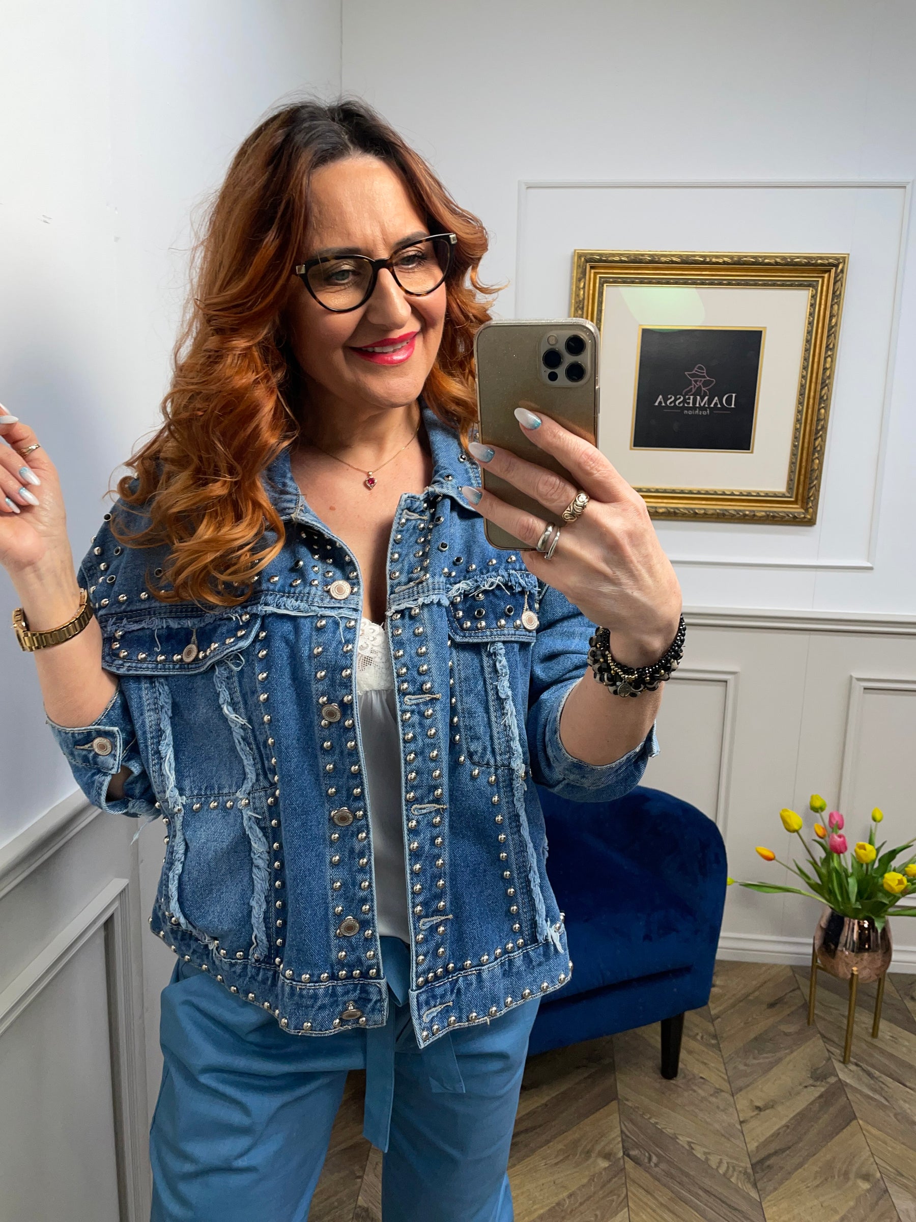 Studded Denim Jacket Kaya Blue