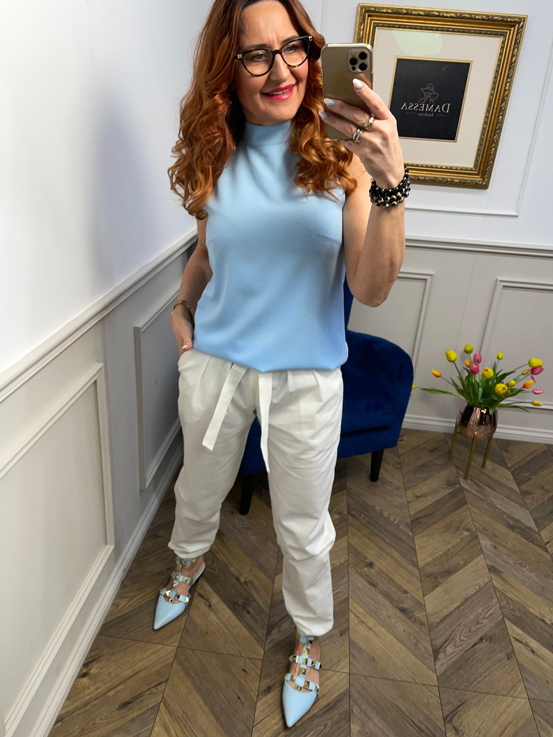 High Neck Sleeveless Top Venetto Blue