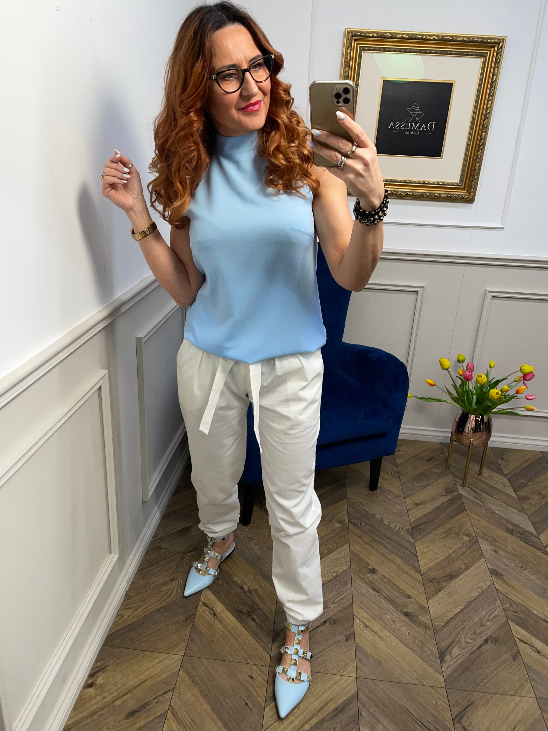 High Neck Sleeveless Top Venetto Blue