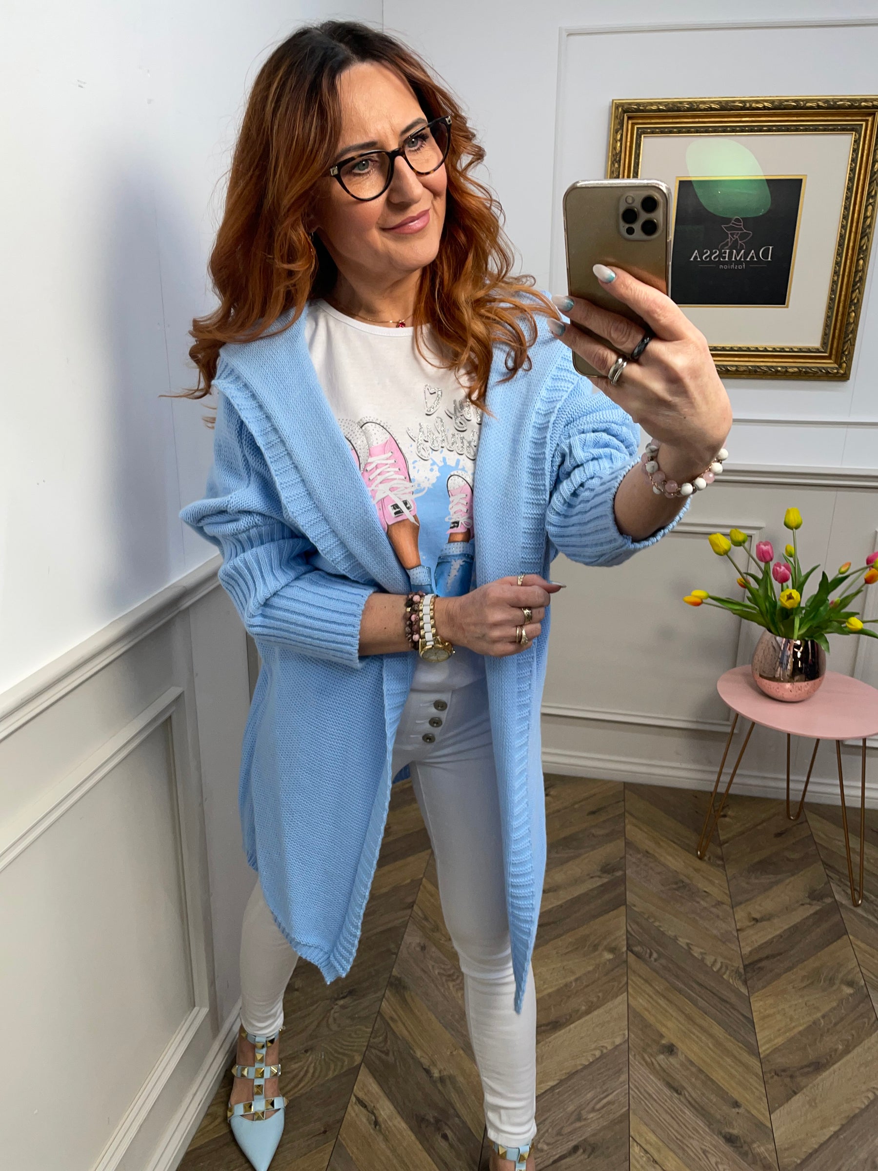 Knee Length Open Front Cardigan Maisie Blue