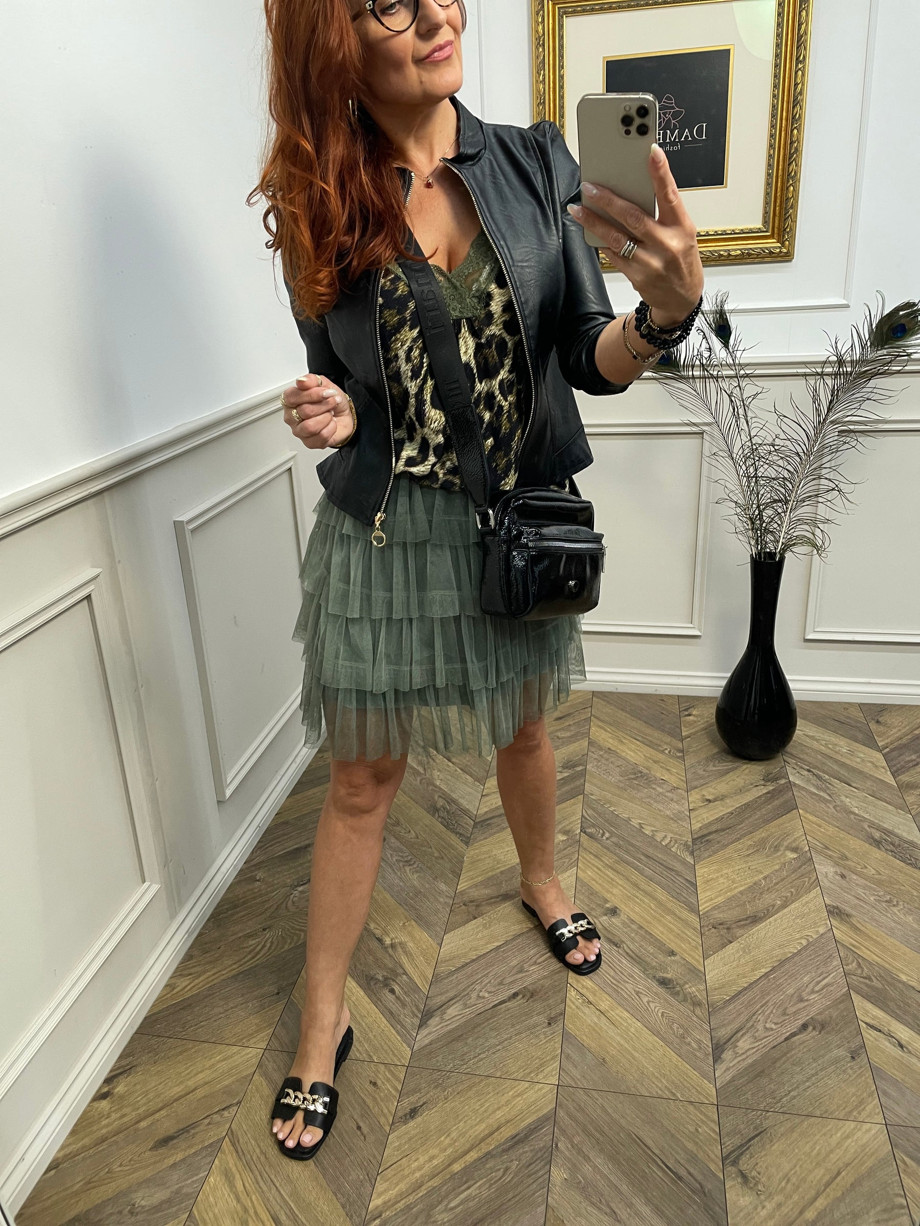 Satin Cami Top With Lace Trim Green