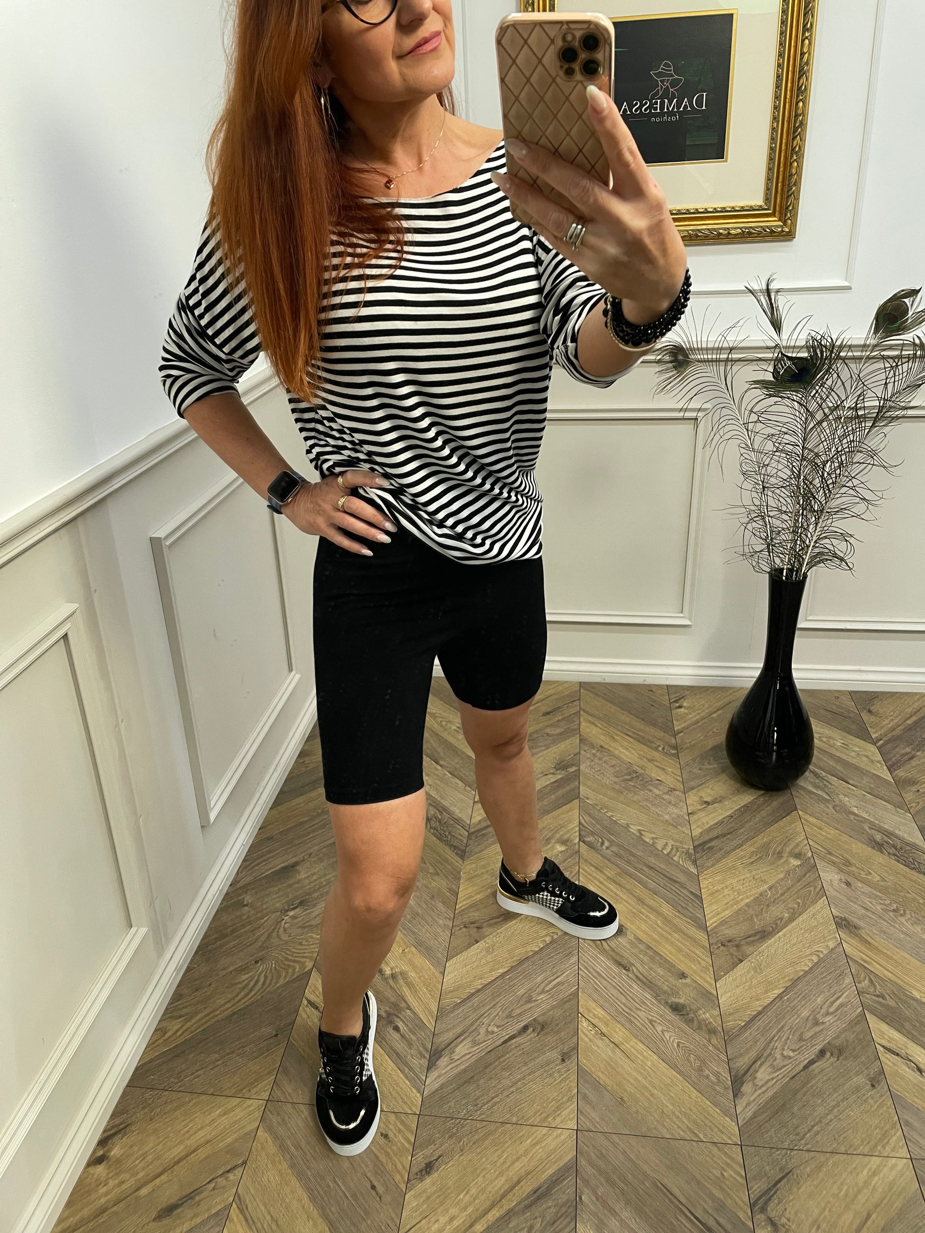 Relaxed Fit Long Sleeve Top Cincino Black&White