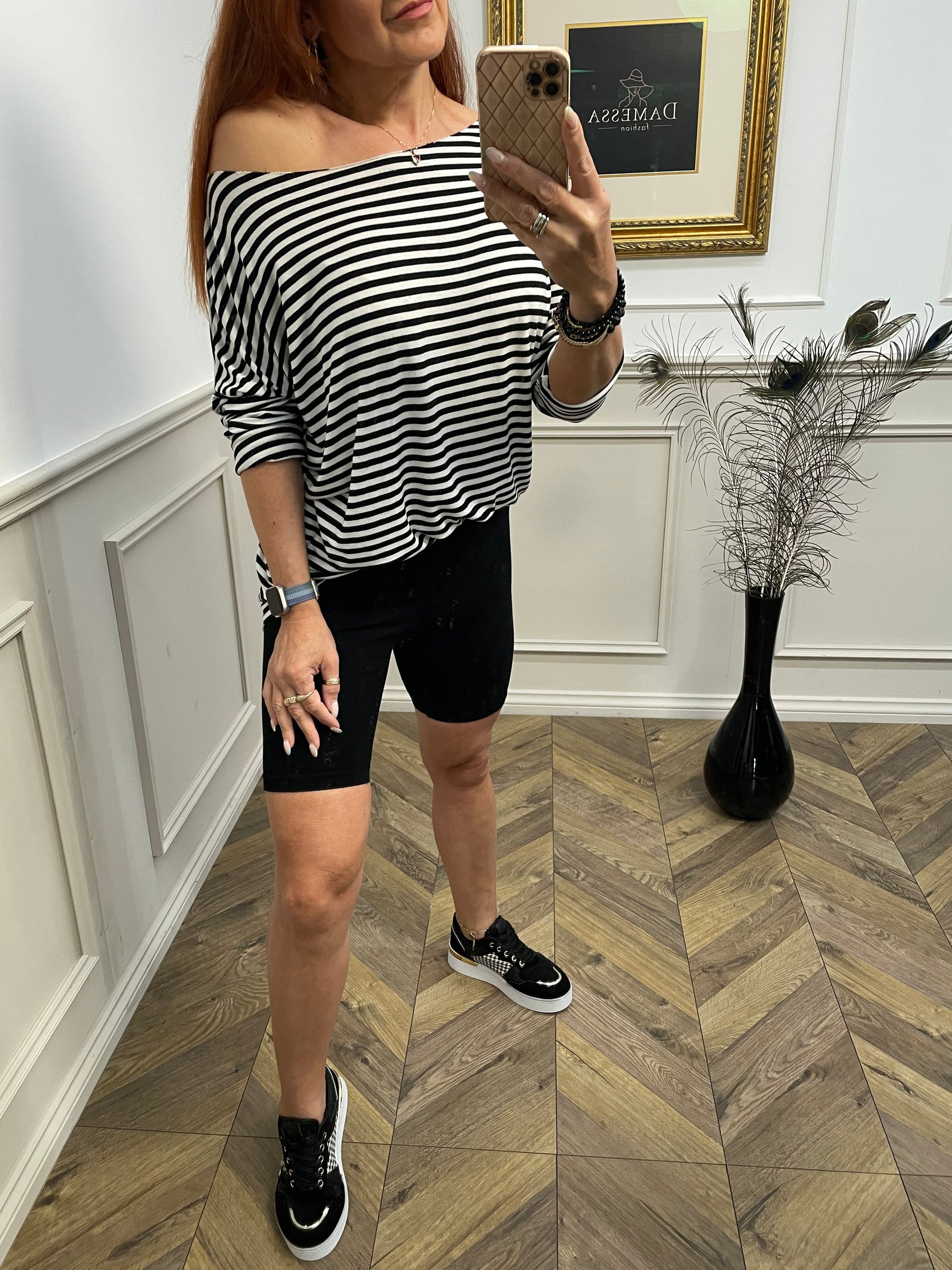 Relaxed Fit Long Sleeve Top Cincino Black&White