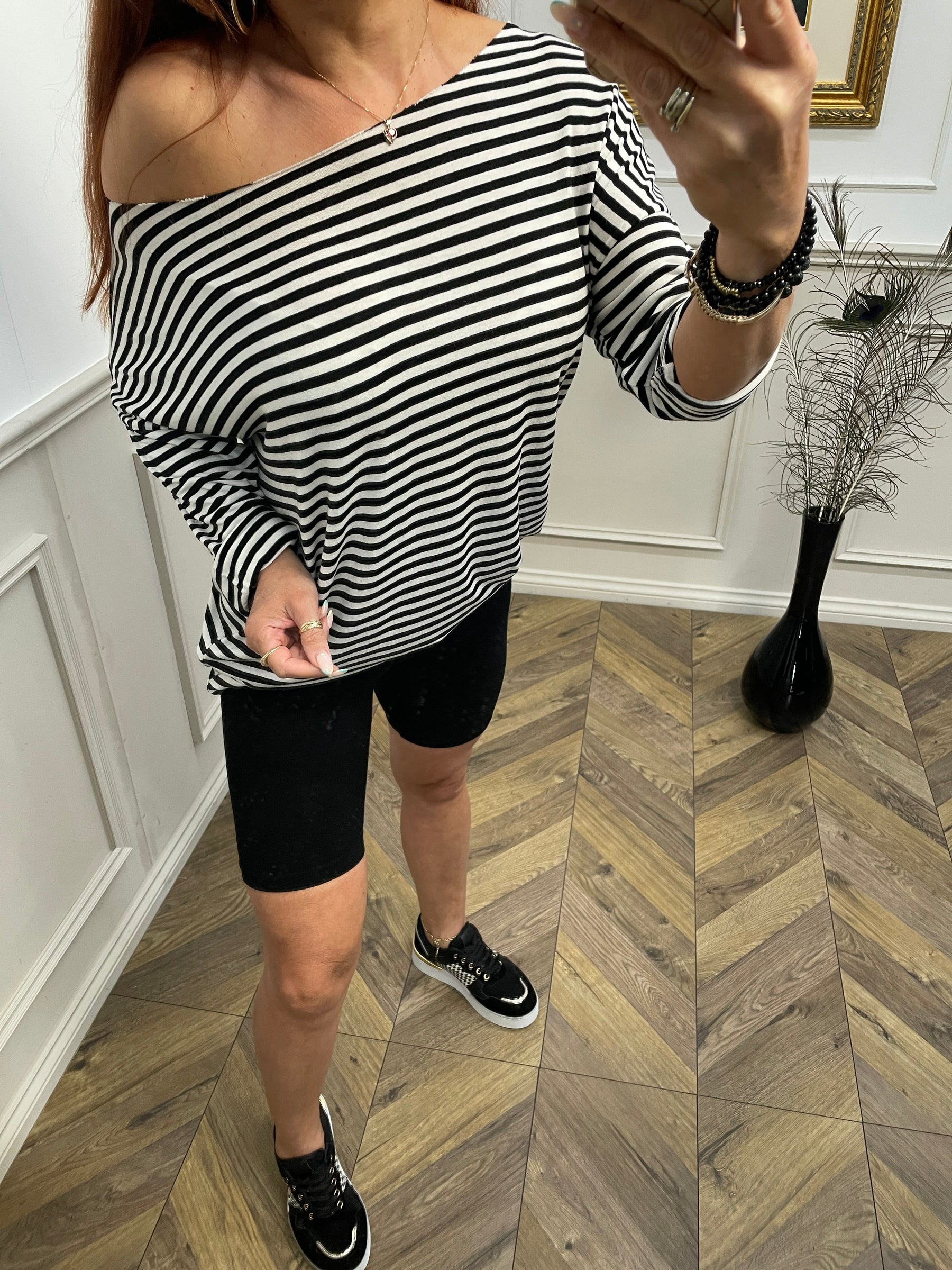 Relaxed Fit Long Sleeve Top Cincino Black&White