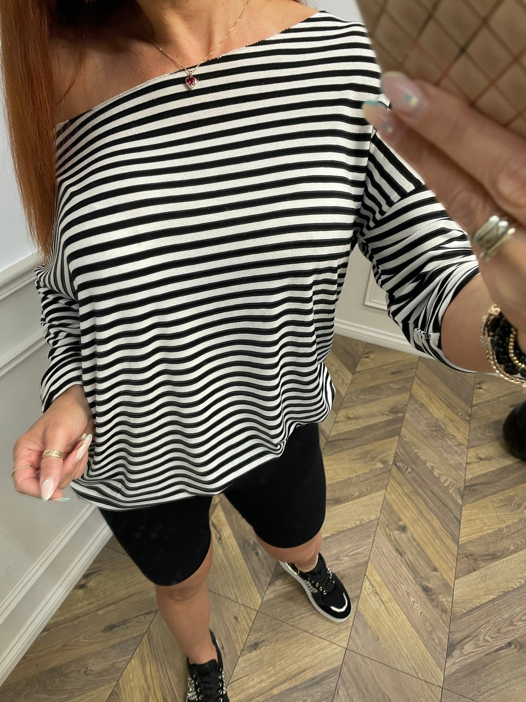 Relaxed Fit Long Sleeve Top Cincino Black&White