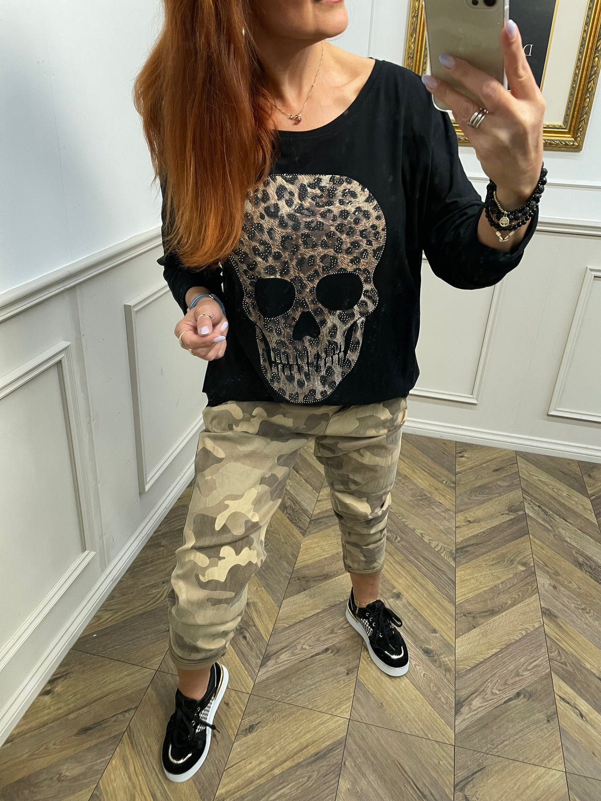 Oversized Long Sleeve Top Skull Black