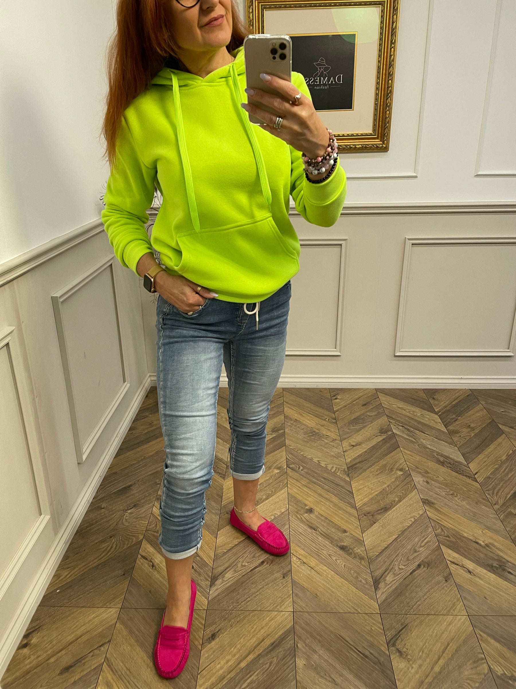 Hooded Sweatshirt Kangaroo Neon Lime