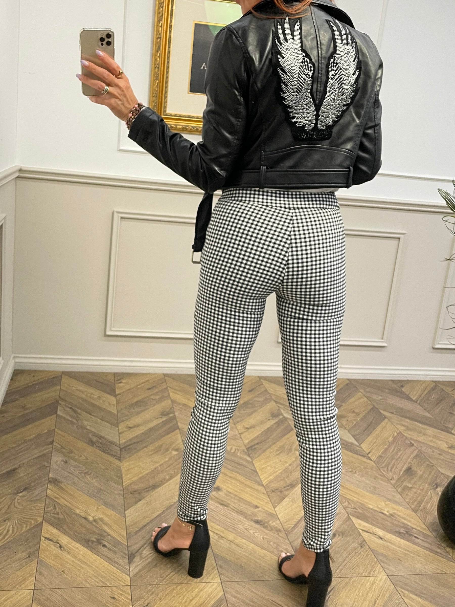 Slim Fit Gingham Design Trousers Azanto Black & White