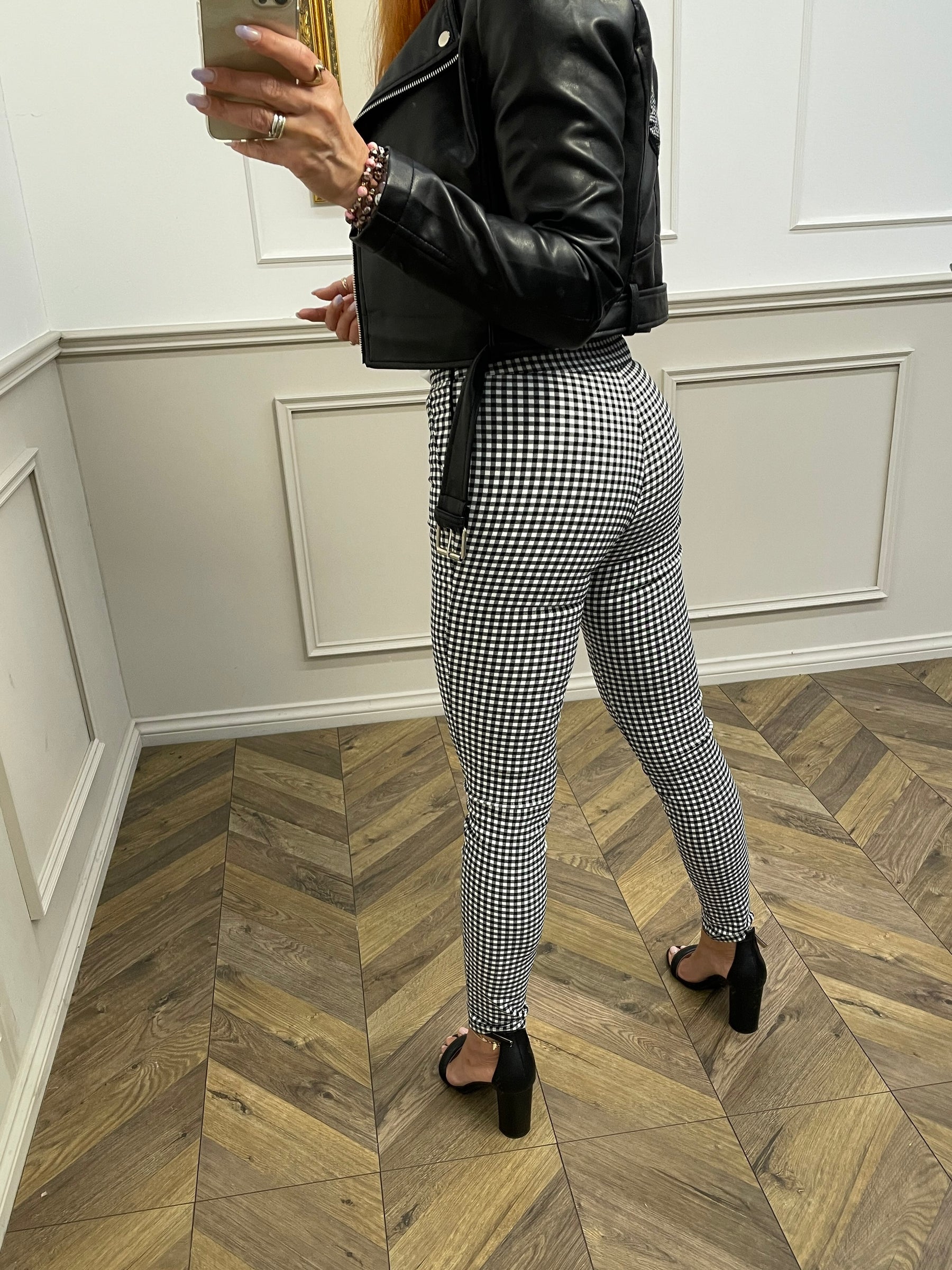 Slim Fit Gingham Design Trousers Azanto Black & White