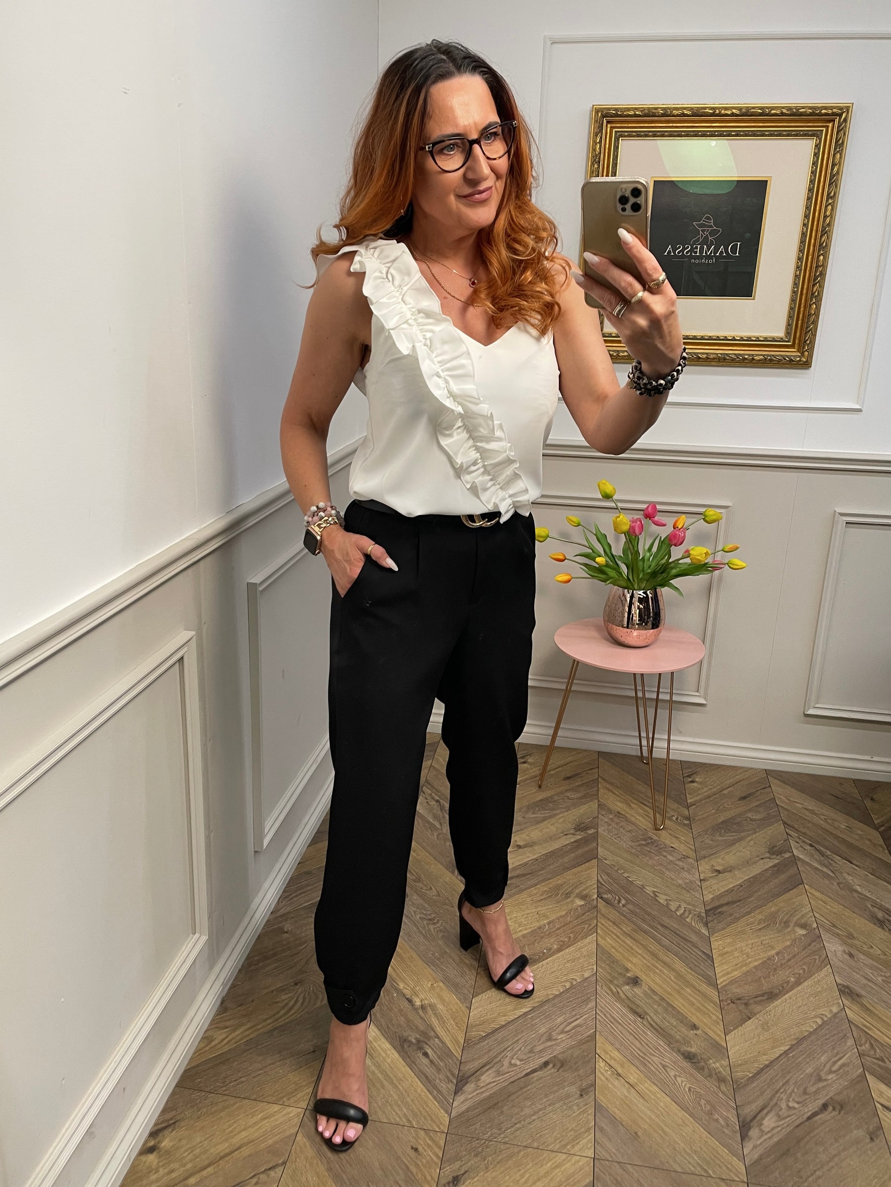 Frill Spaghetti Strap Top Labranda White