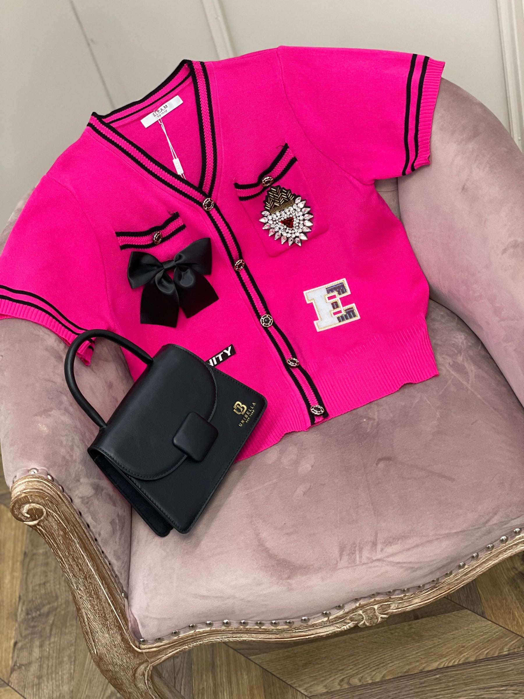Short Sleeve V-neck Knit Jumper Eternity Fuchsia