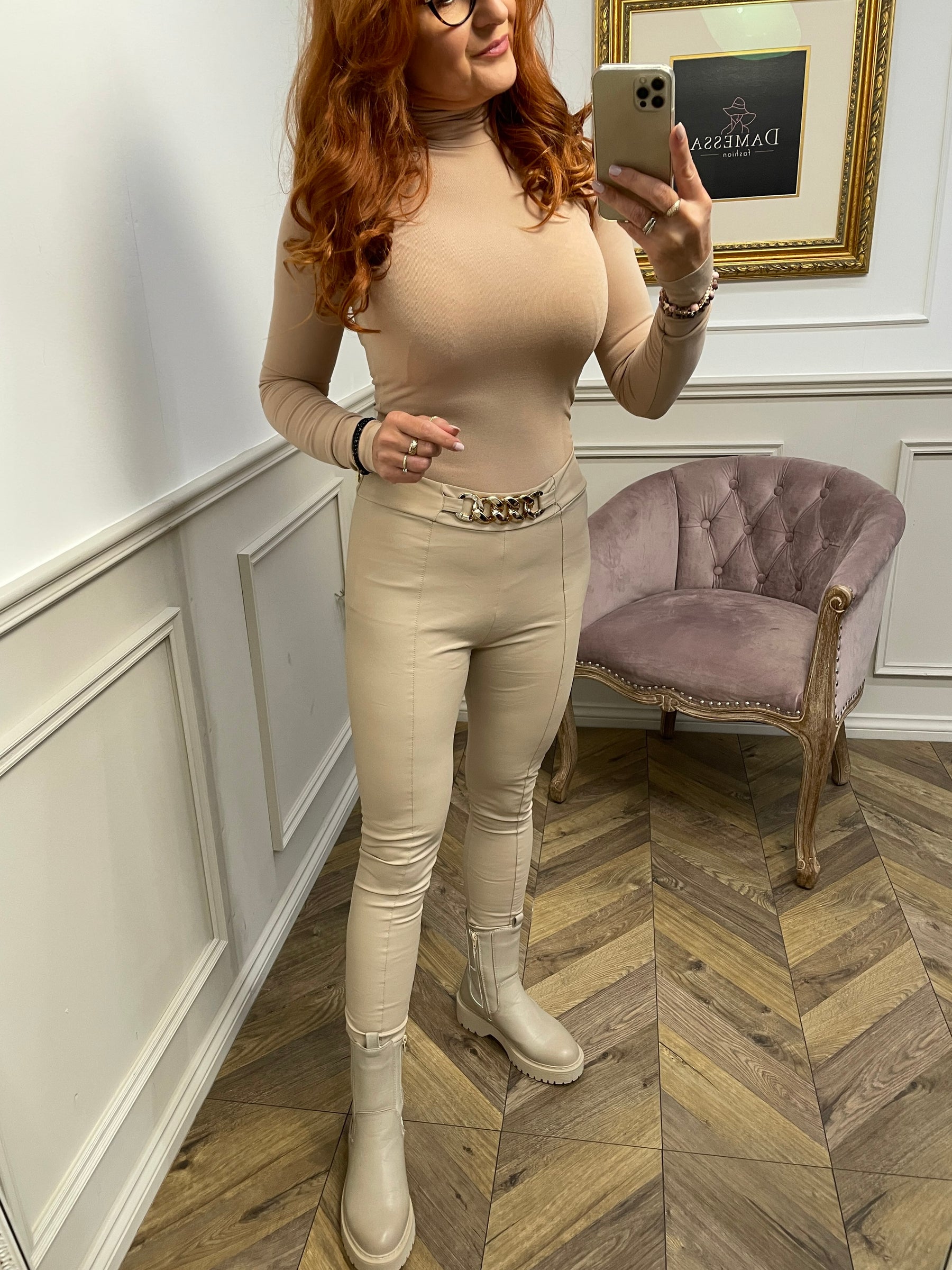 Long Sleeve Turtleneck Slim T-shirt Benugo Beige