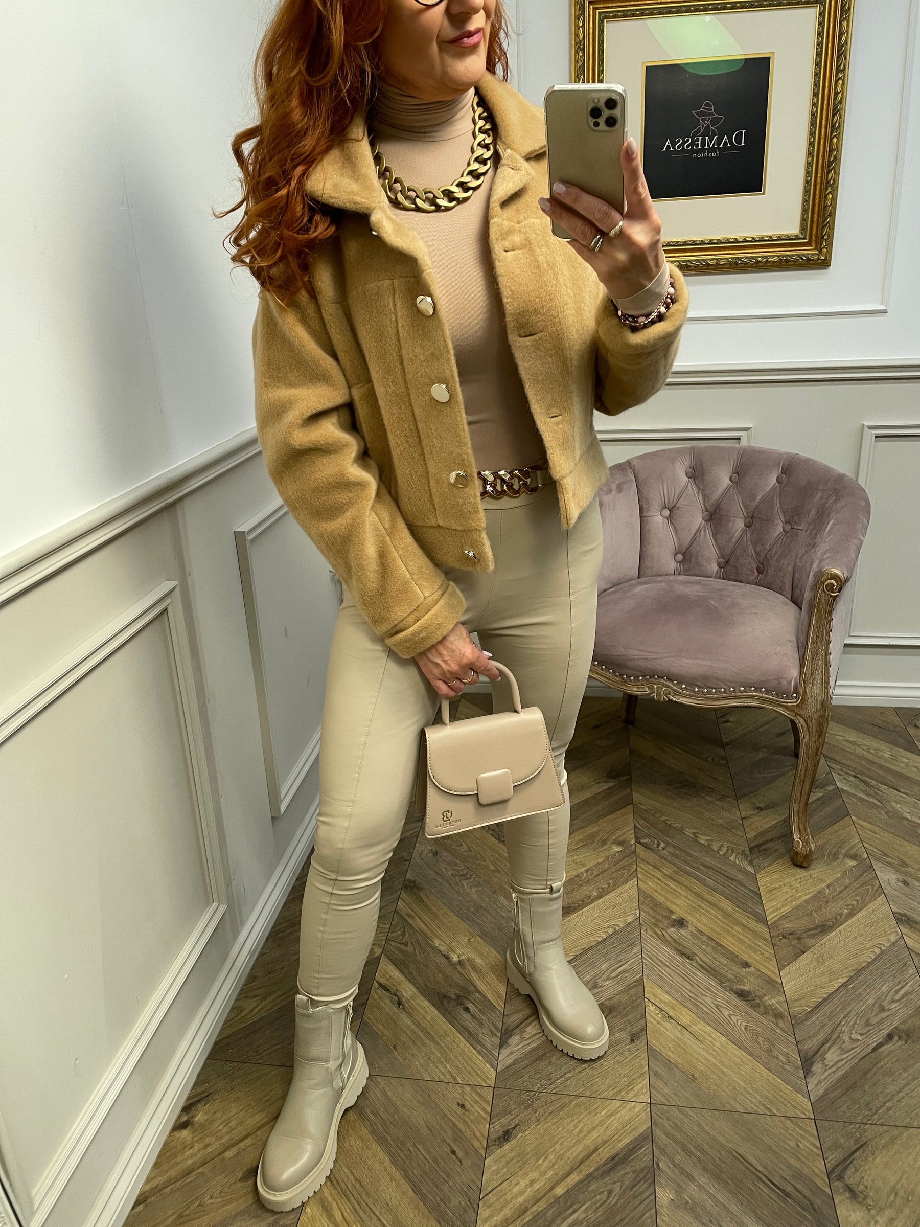 Faux Leather Chain Leggings Oslo Beige