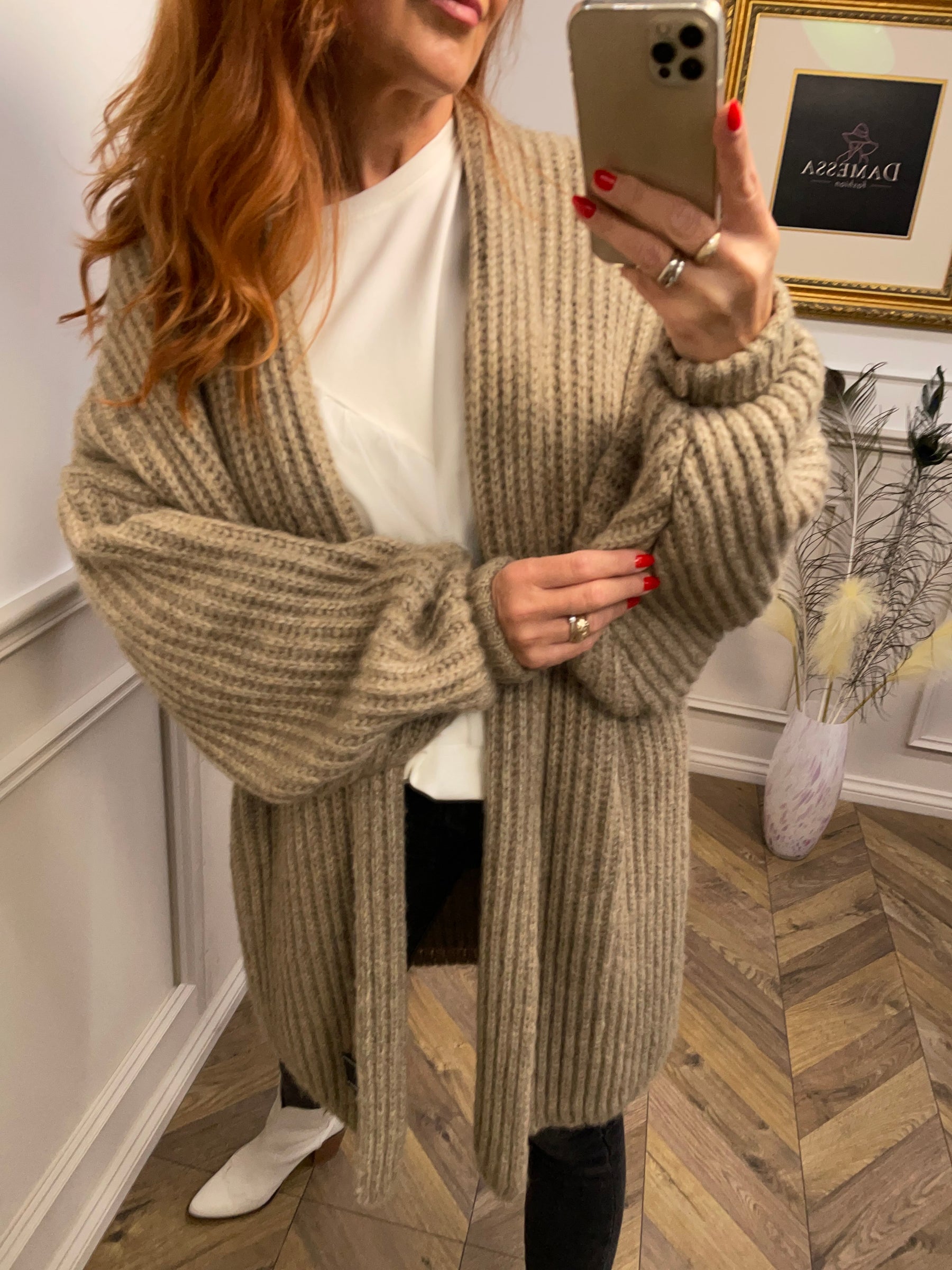 Open Front Chunky Cardigan Polo Camel