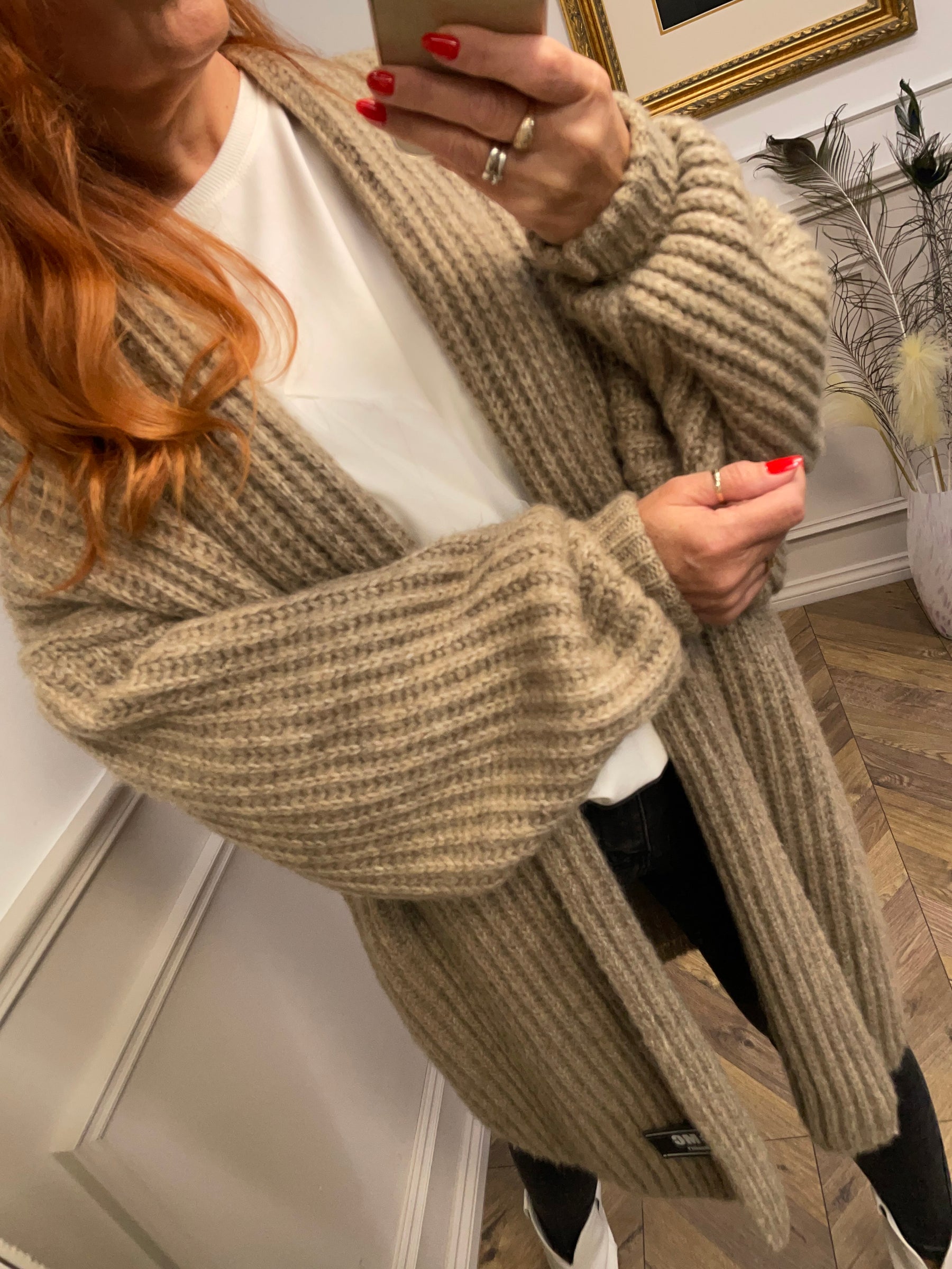 Open Front Chunky Cardigan Polo Camel