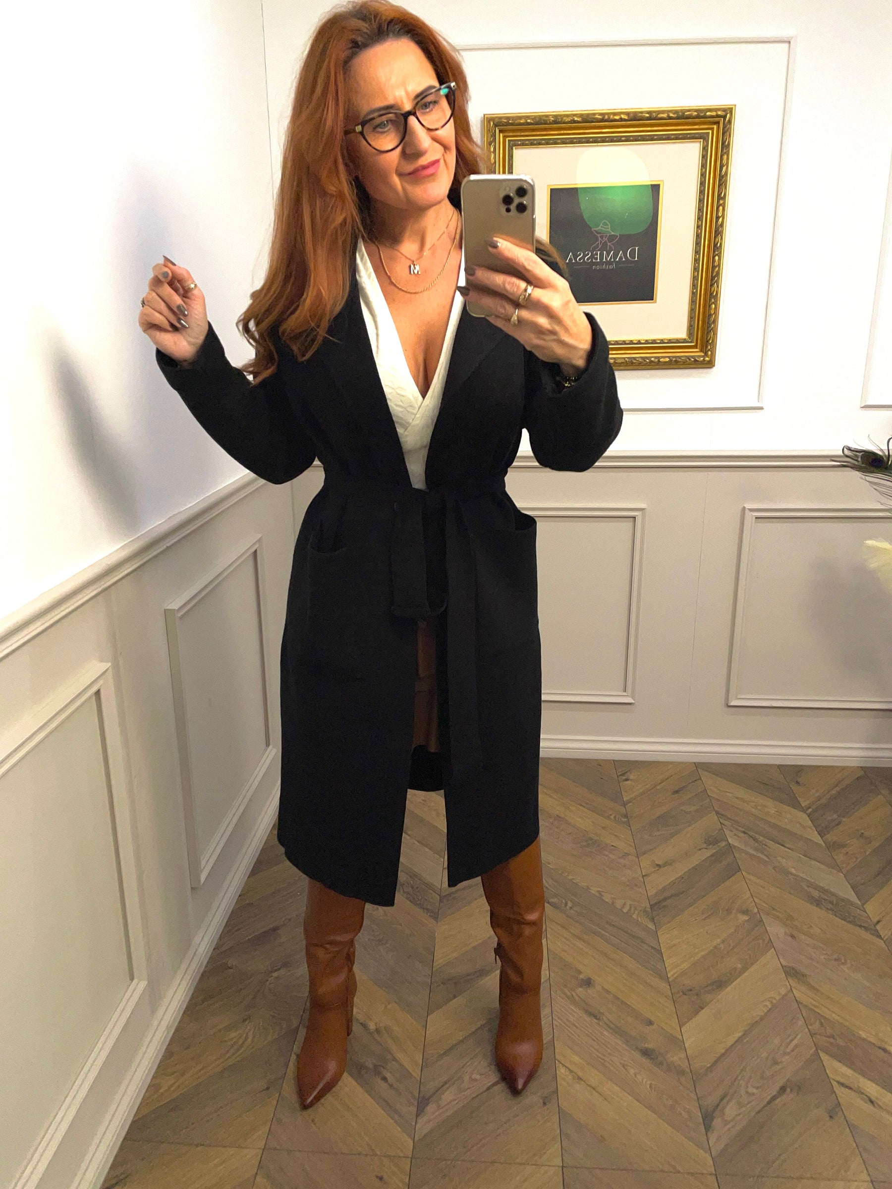 Cashmere Blend Belted Coat Mango Black