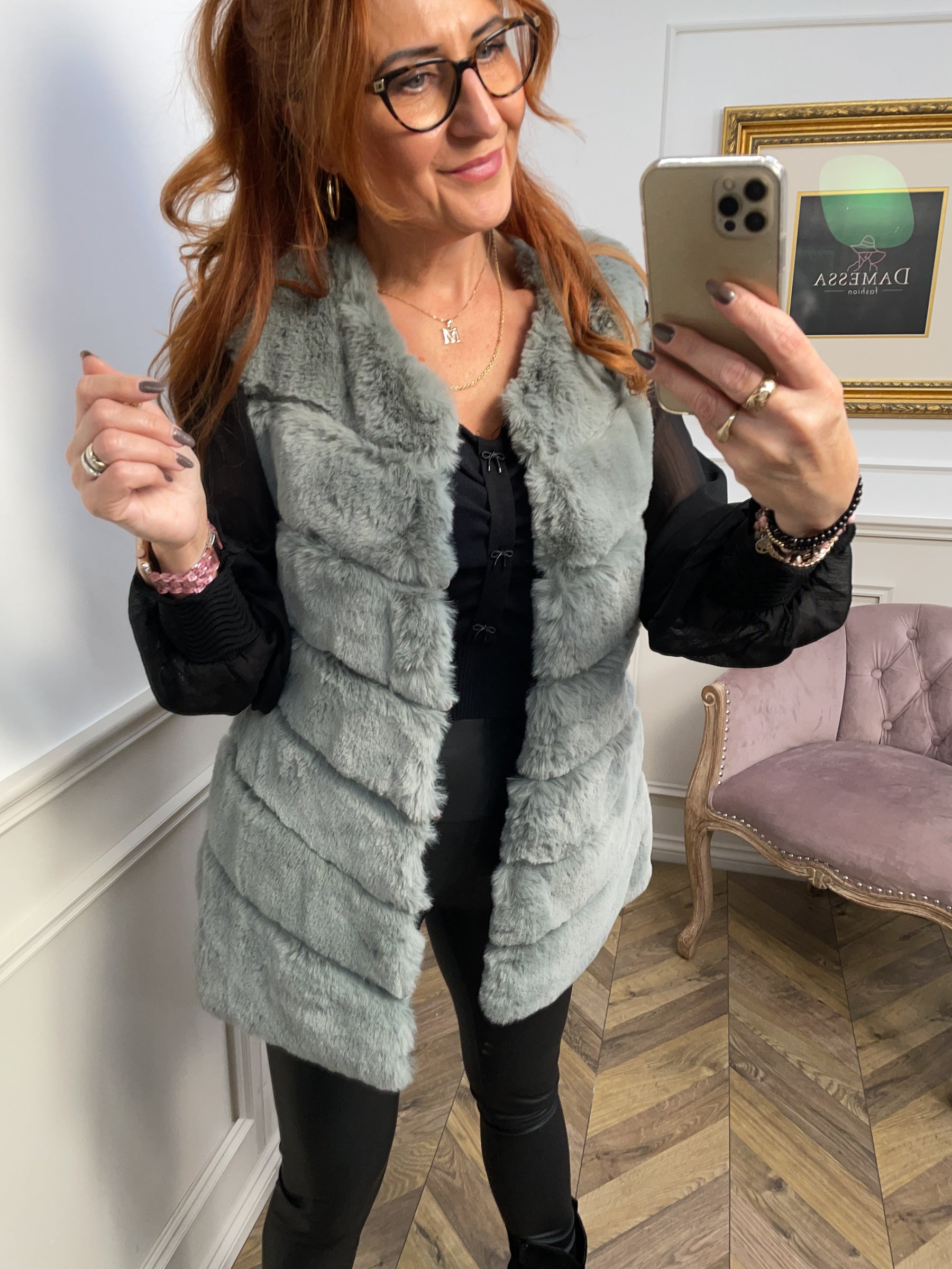 Faux Fur Longline Gilet Yoko Grey