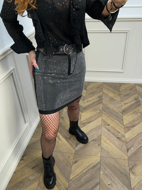 Mini Belted Skirt With Silver Studs Giorgia Black