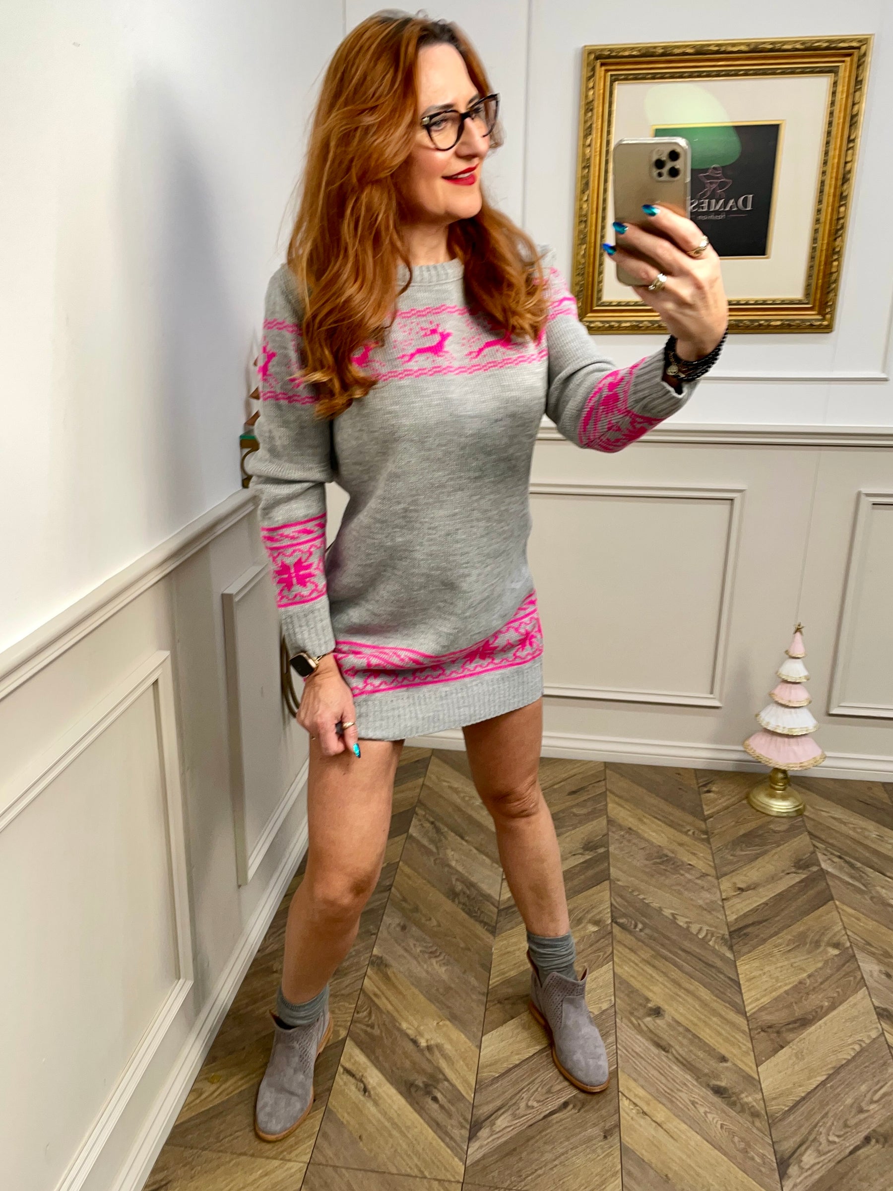 Knitted Christmas Jumper Reindeer Grey