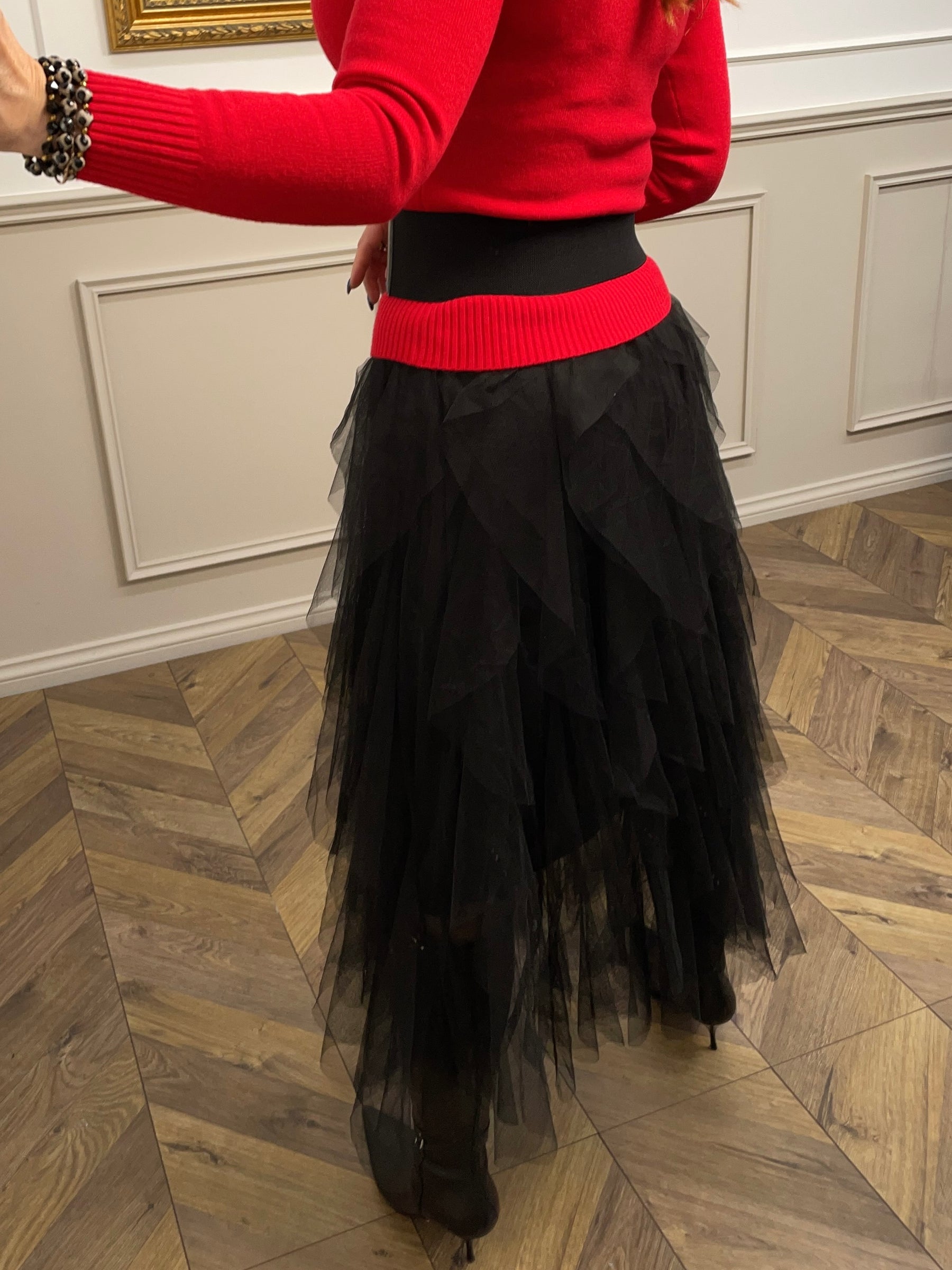 Ruffle Tiered Tulle Mesh Maxi Skirt My Glorious Black