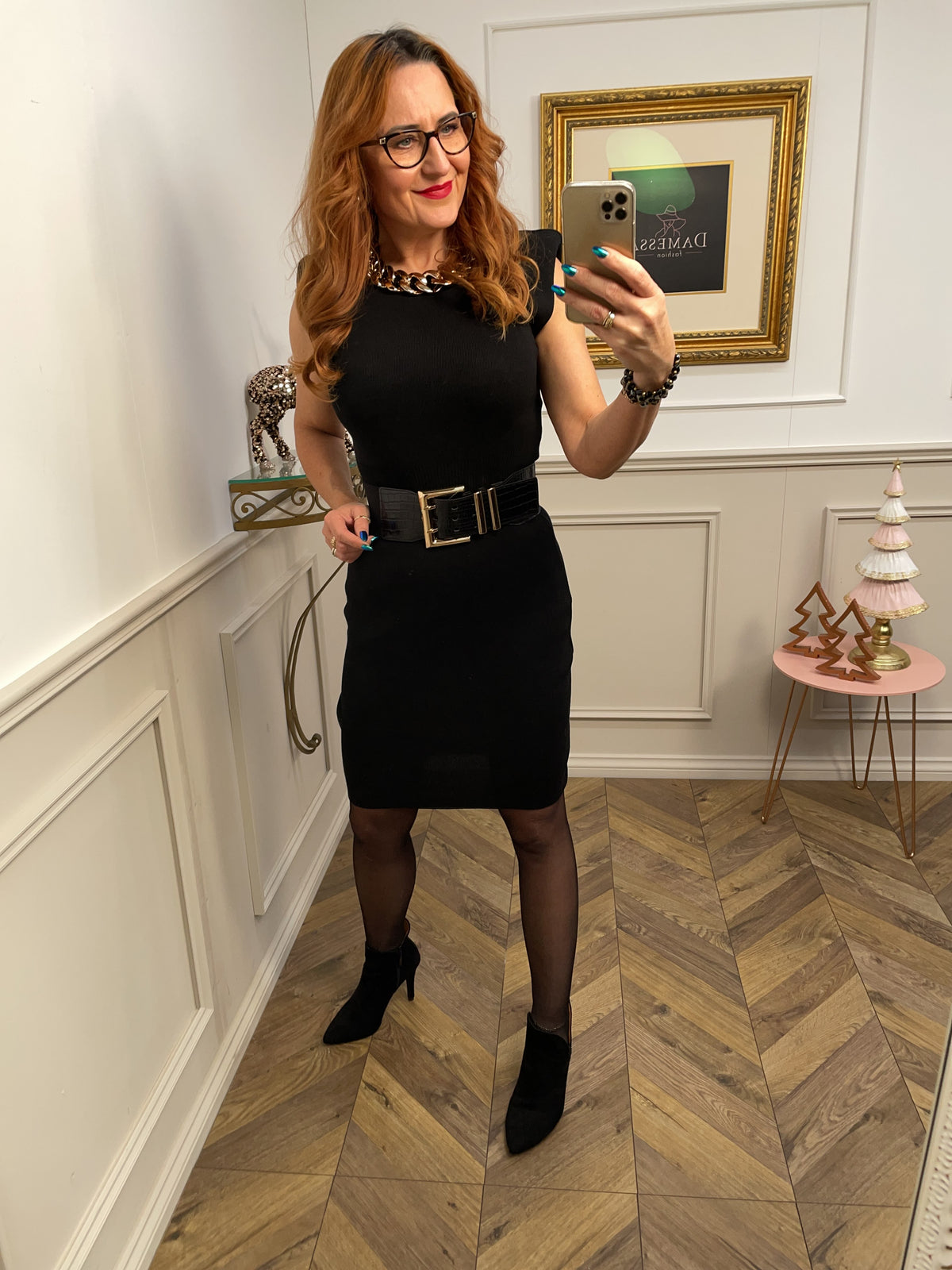 Knitted Material Mini Dress Carmen Black