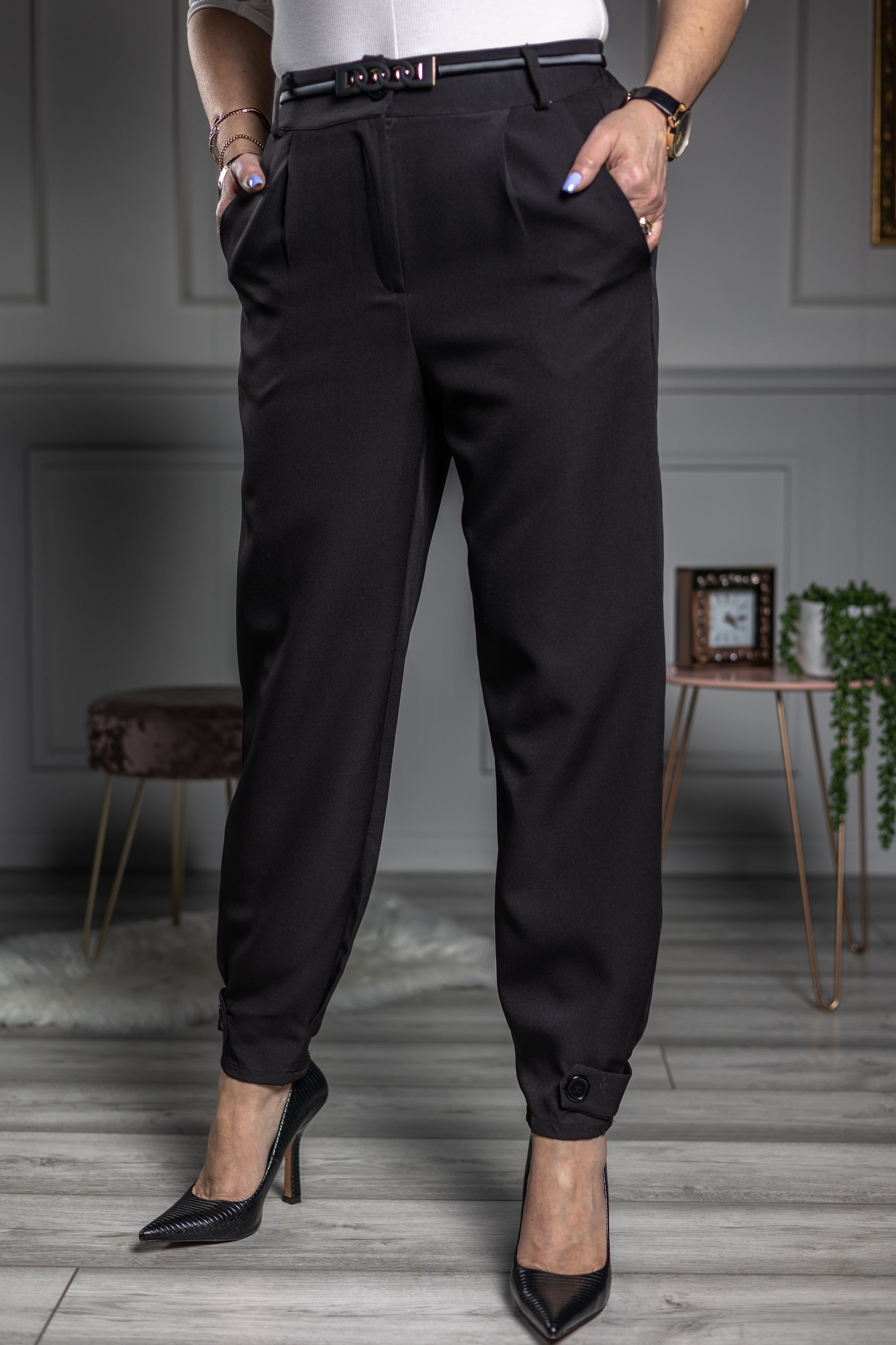 Ankle Button Up Strap Trousers Russo Black