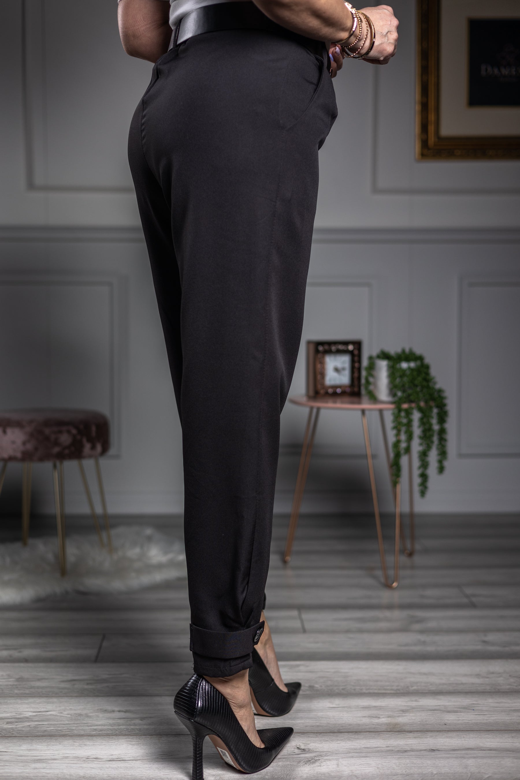 Ankle Button Up Strap Trousers Russo Black