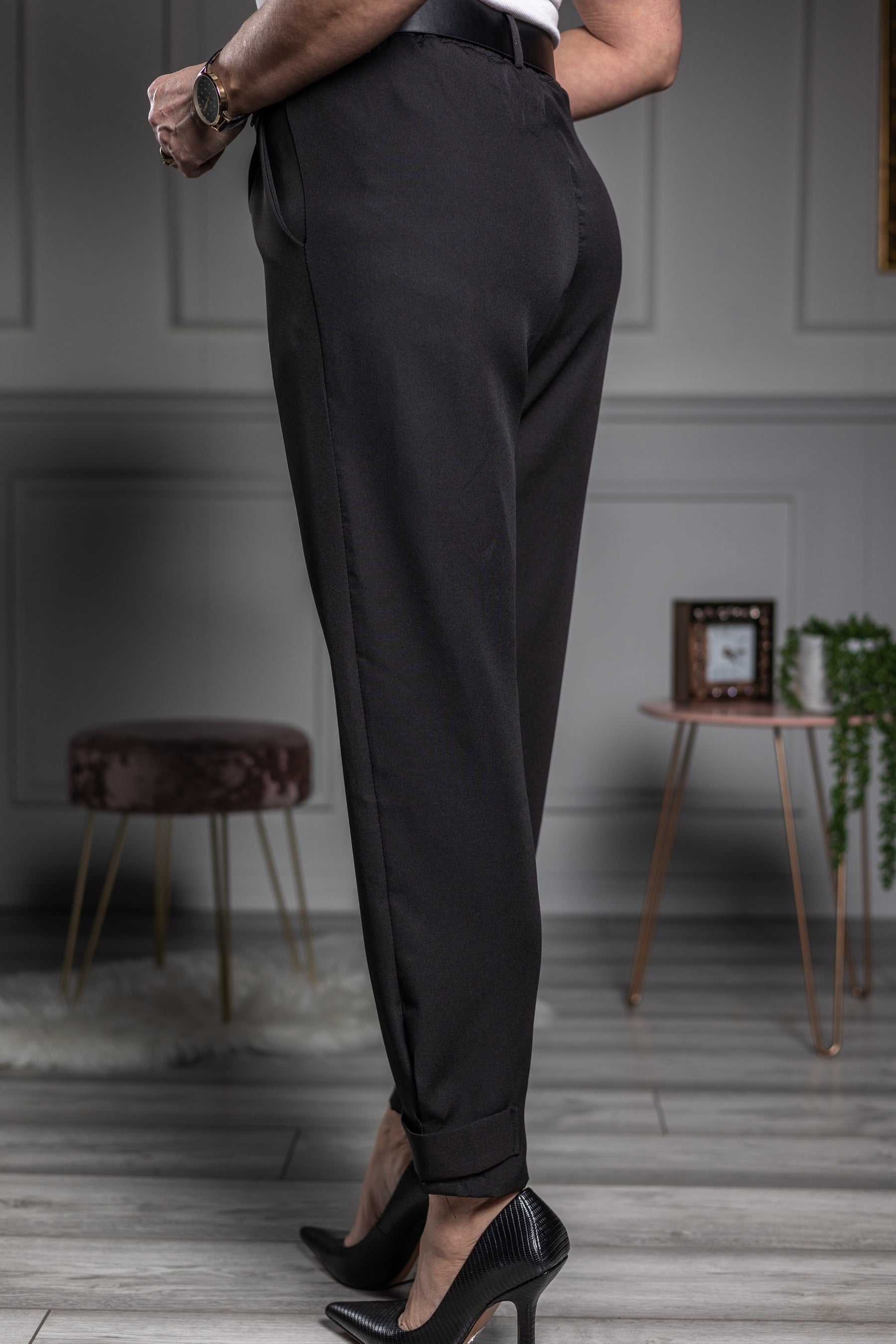 Ankle Button Up Strap Trousers Russo Black