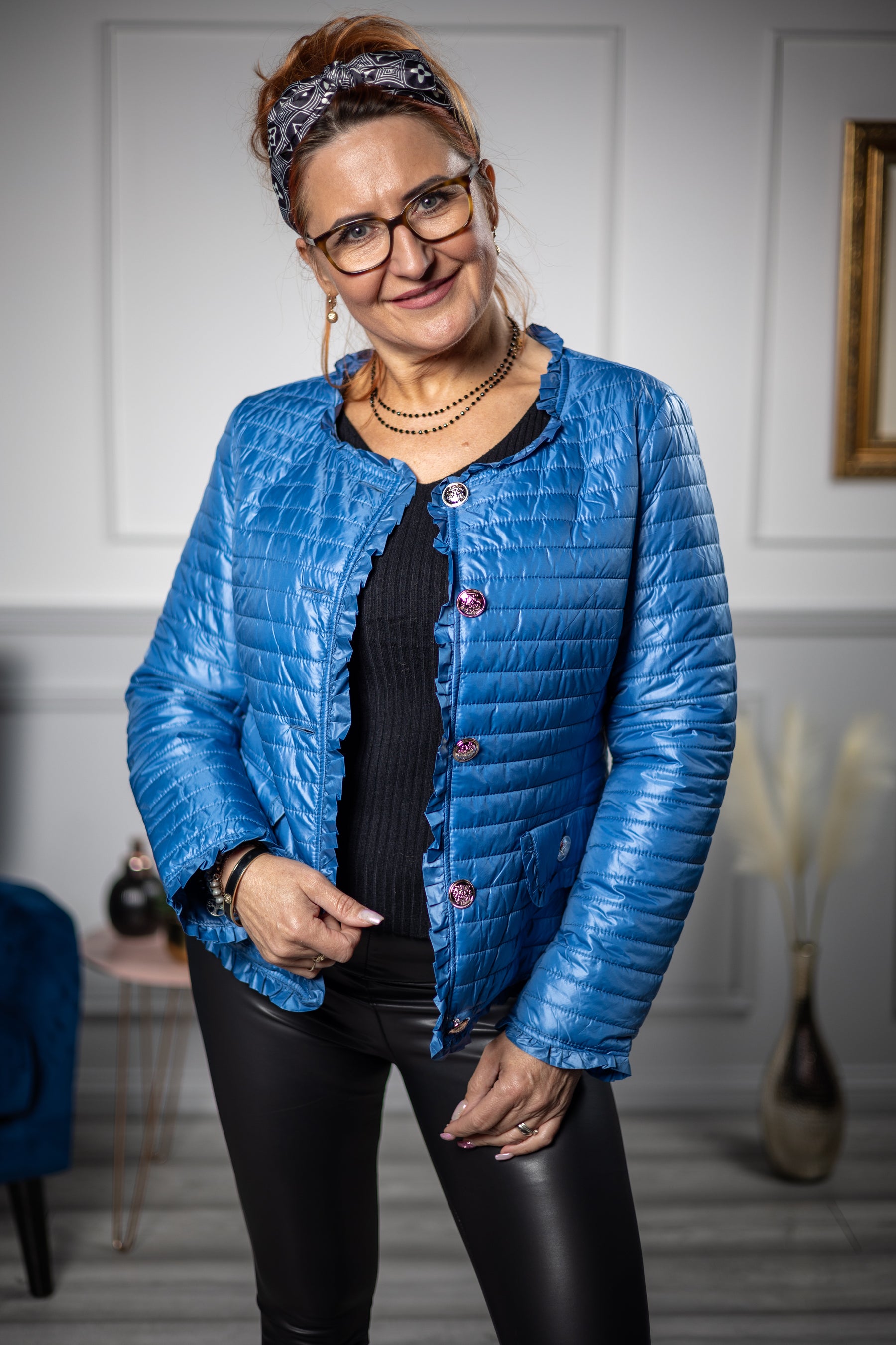 Quilted Short Jacket Sky Blue