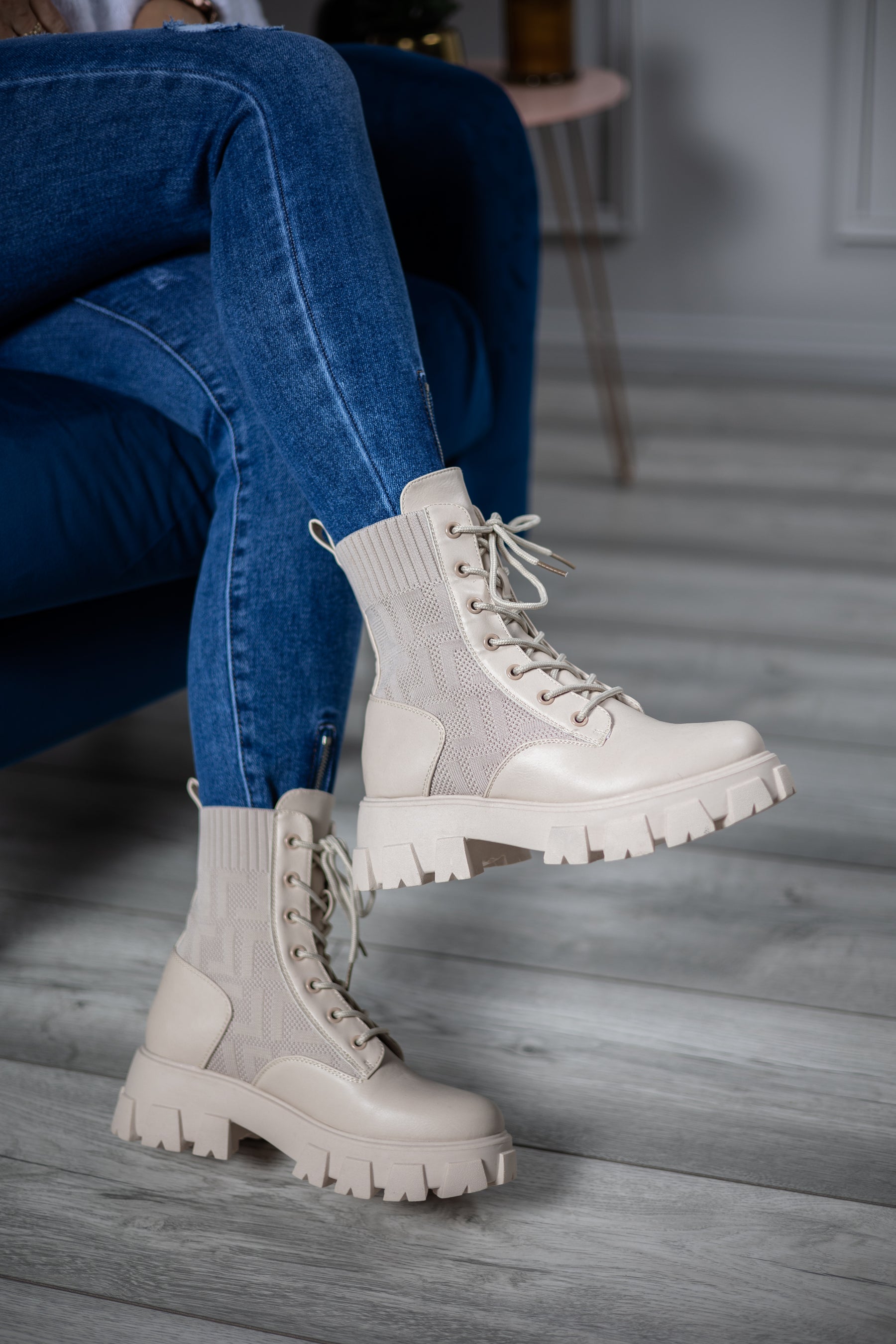 Sock Style Chunky Boots Palermo Beige