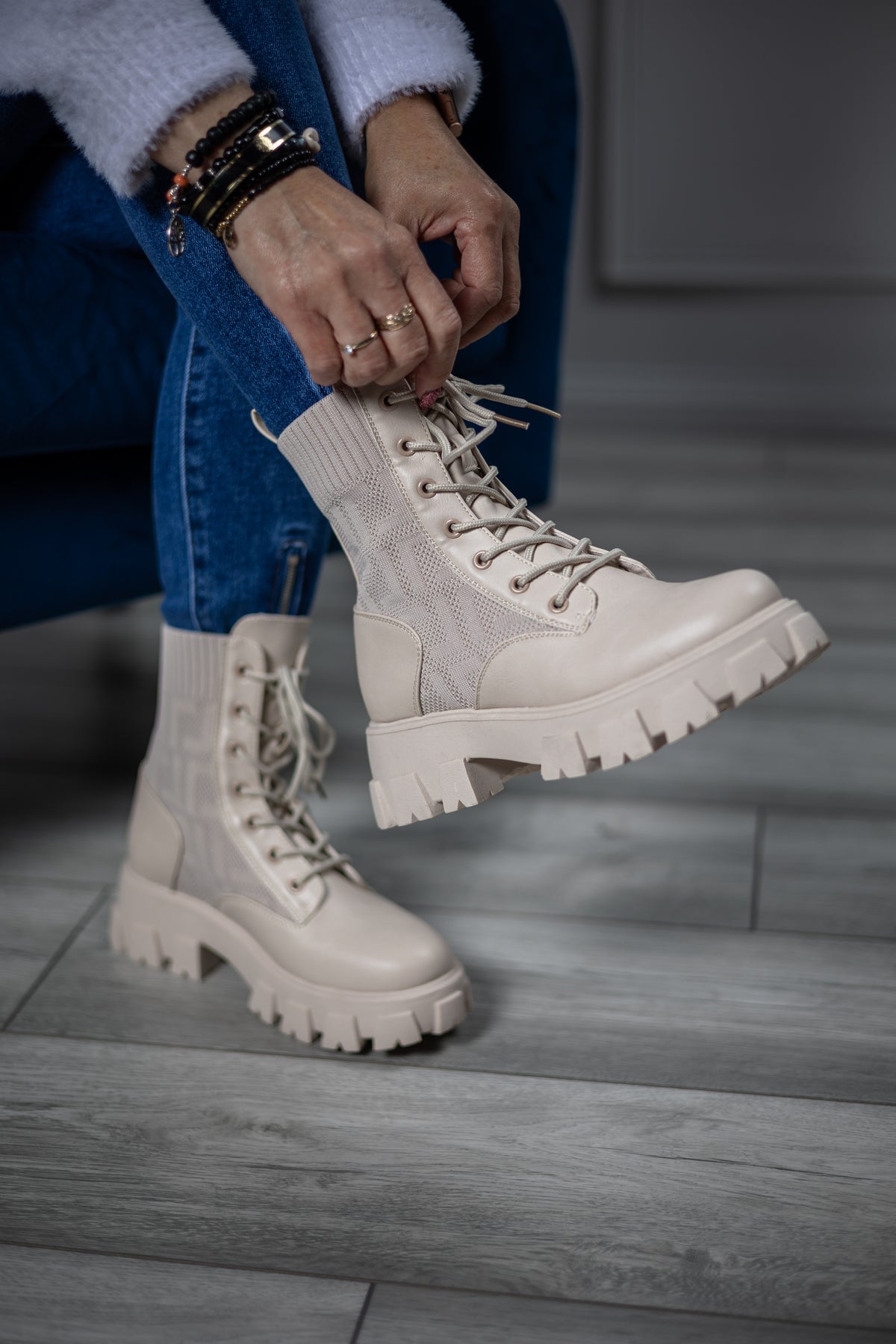 Sock Style Chunky Boots Palermo Beige