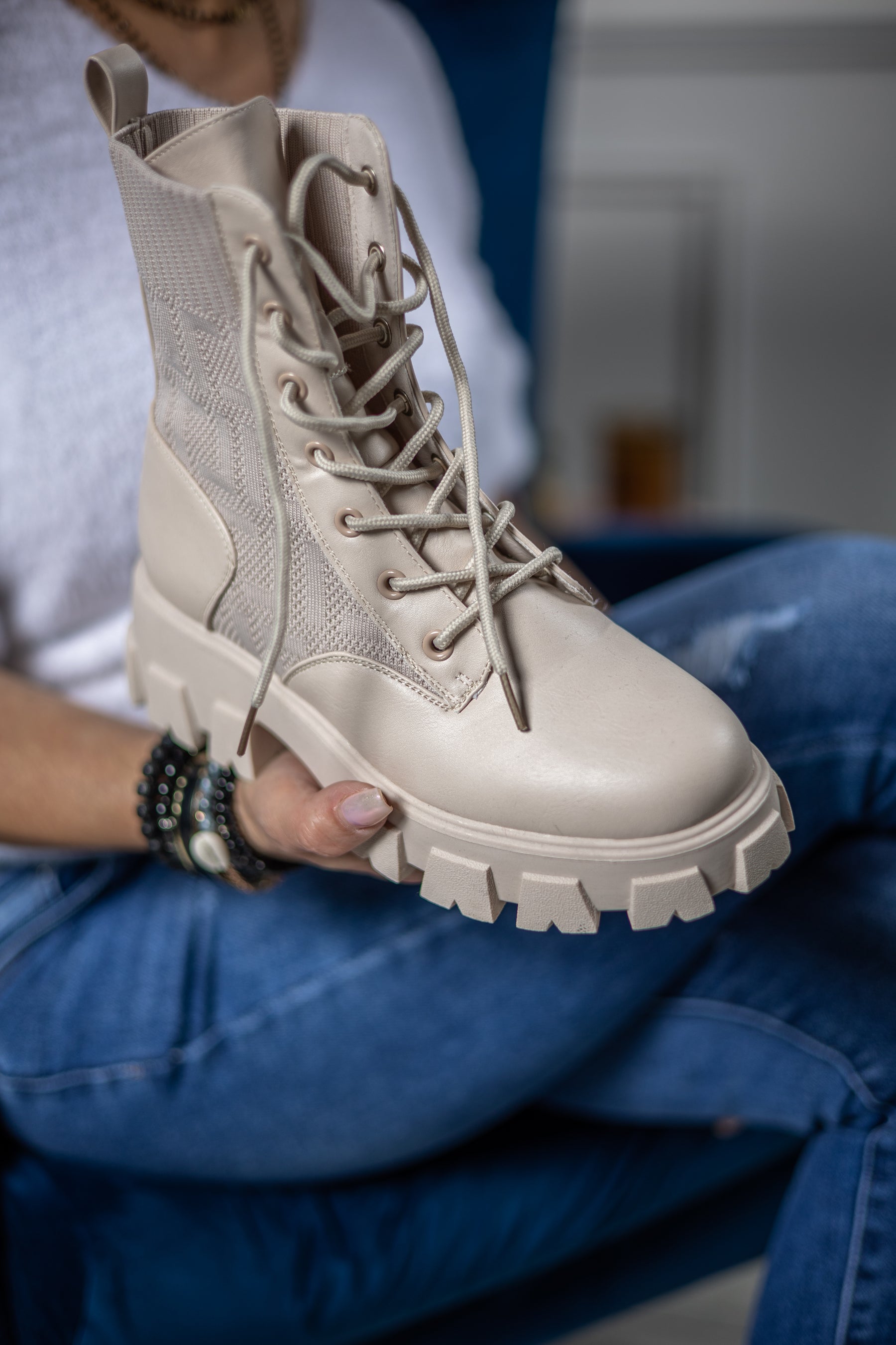 Sock Style Chunky Boots Palermo Beige