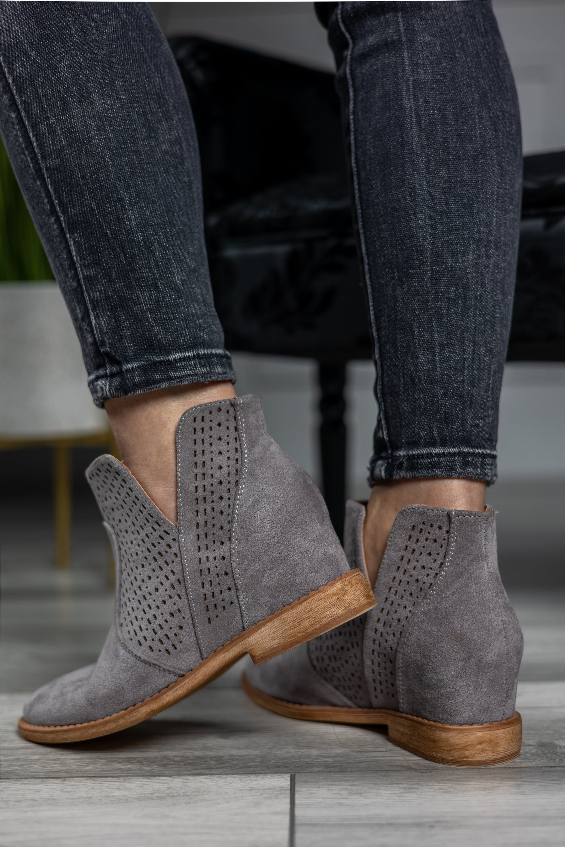 Faux Suede Laser Cut Boots Quinn Grey