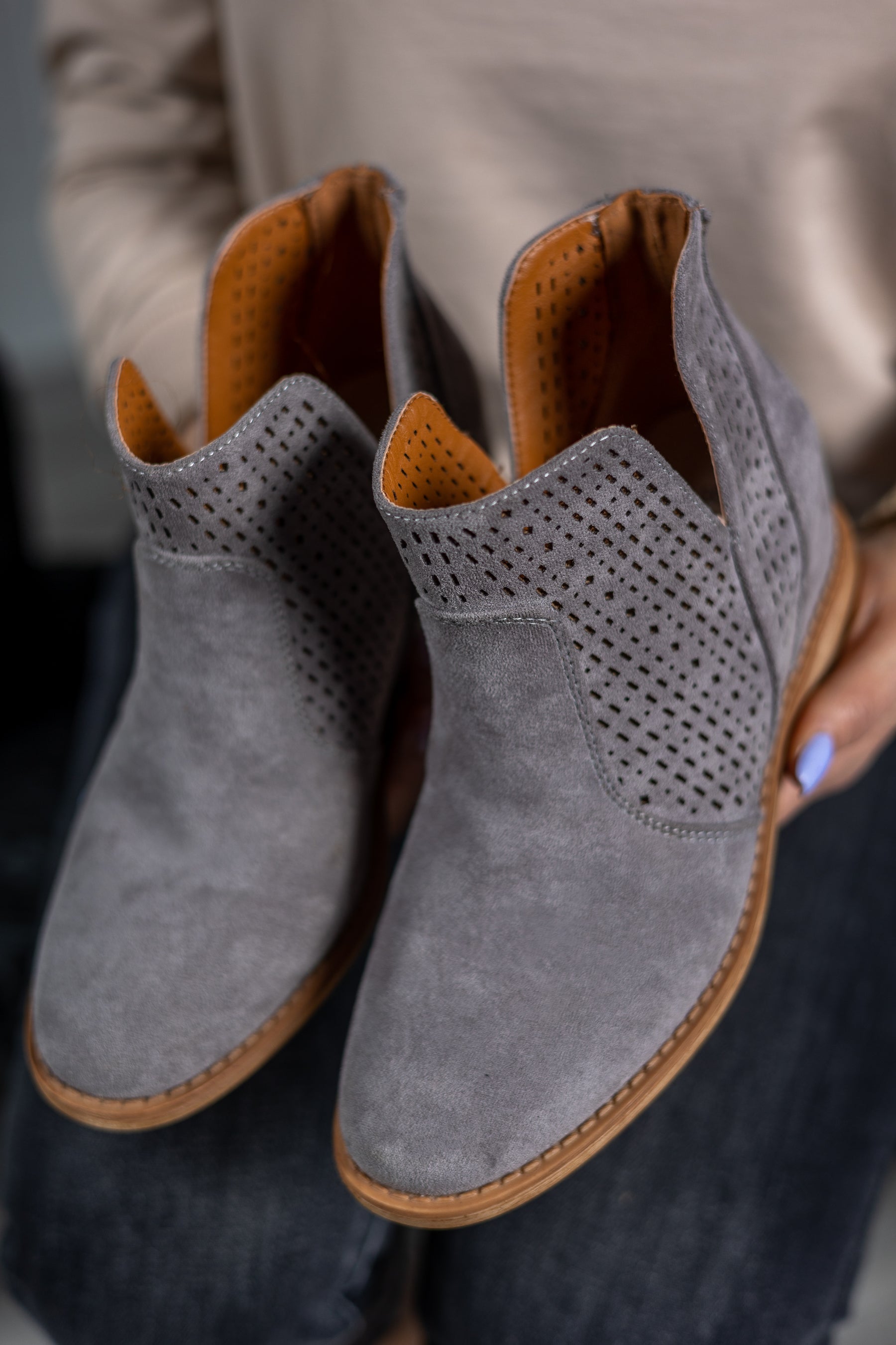 Faux Suede Laser Cut Boots Quinn Grey