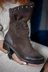 Faux Suede Studded Boots Emma Chocolate