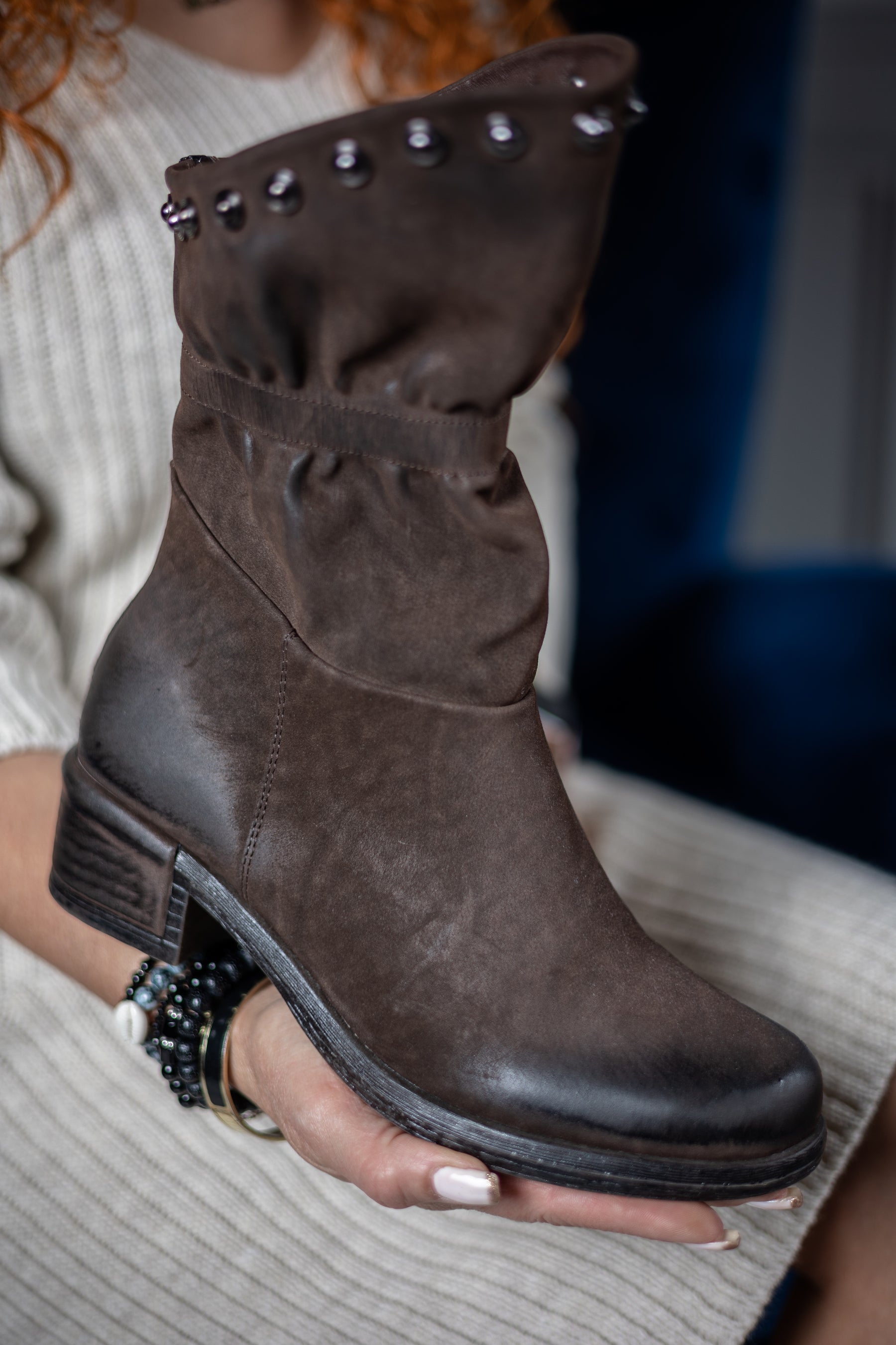 Faux Suede Studded Boots Emma Chocolate