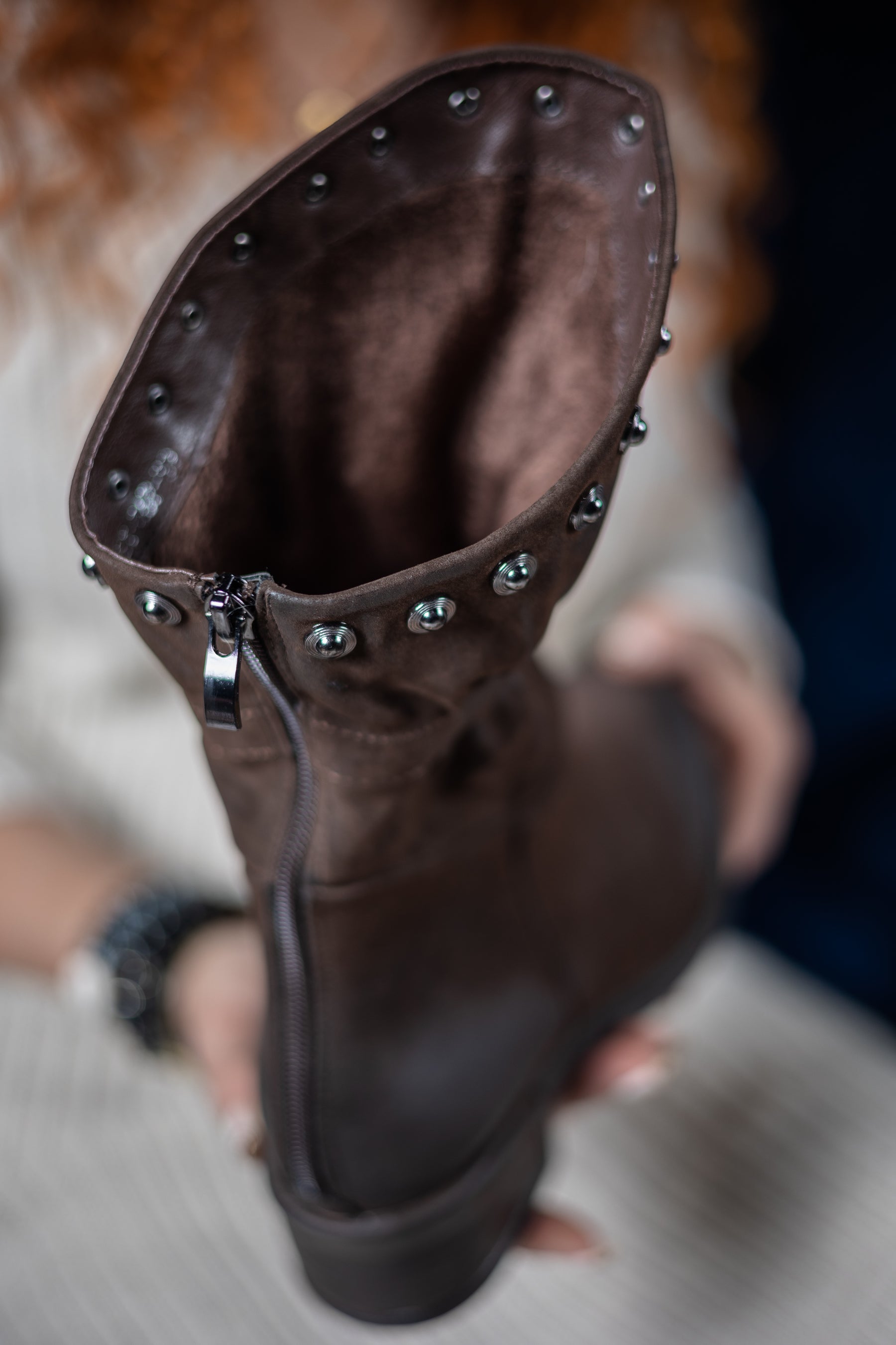 Faux Suede Studded Boots Emma Chocolate