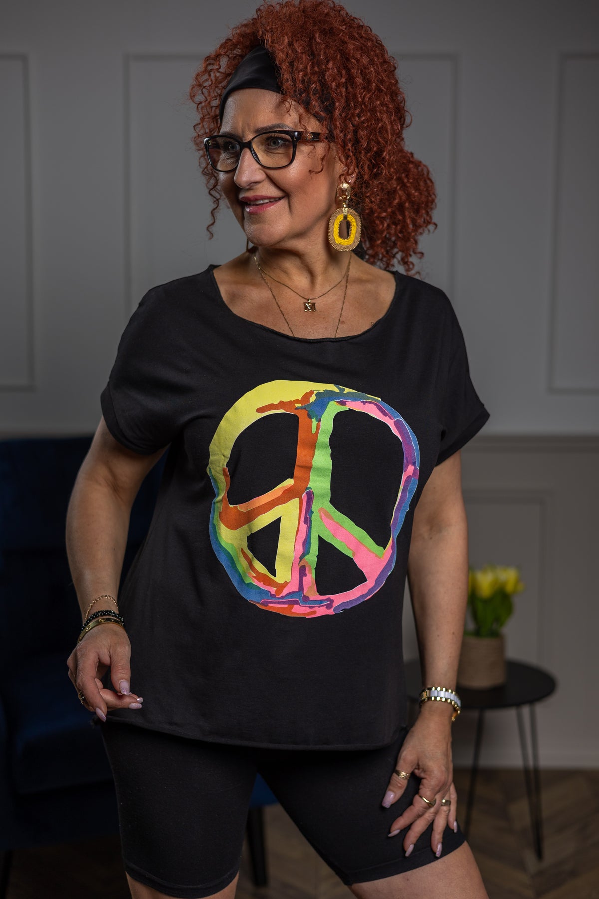 Cotton T-shirt Peace Black