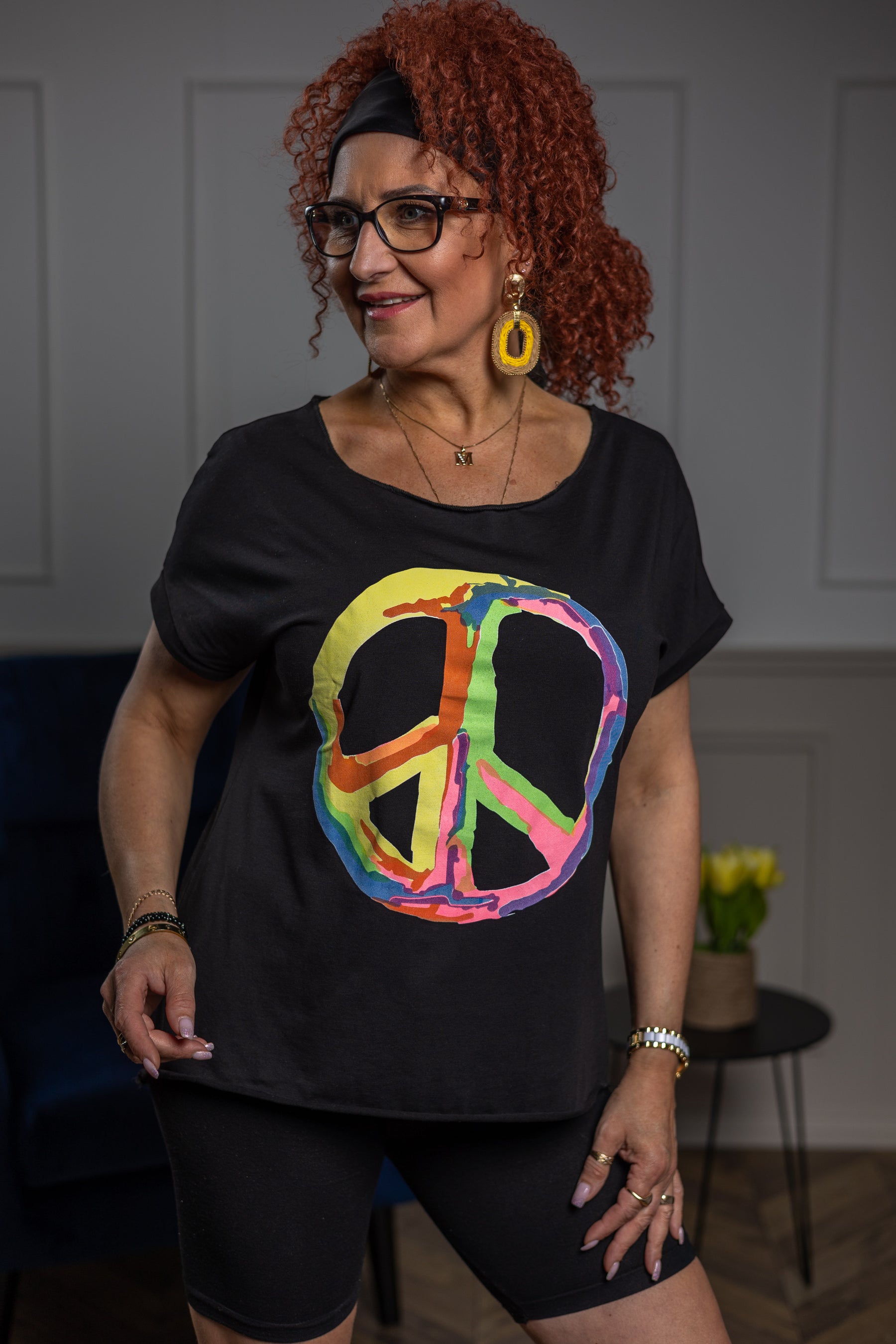 Cotton T-shirt Peace Black