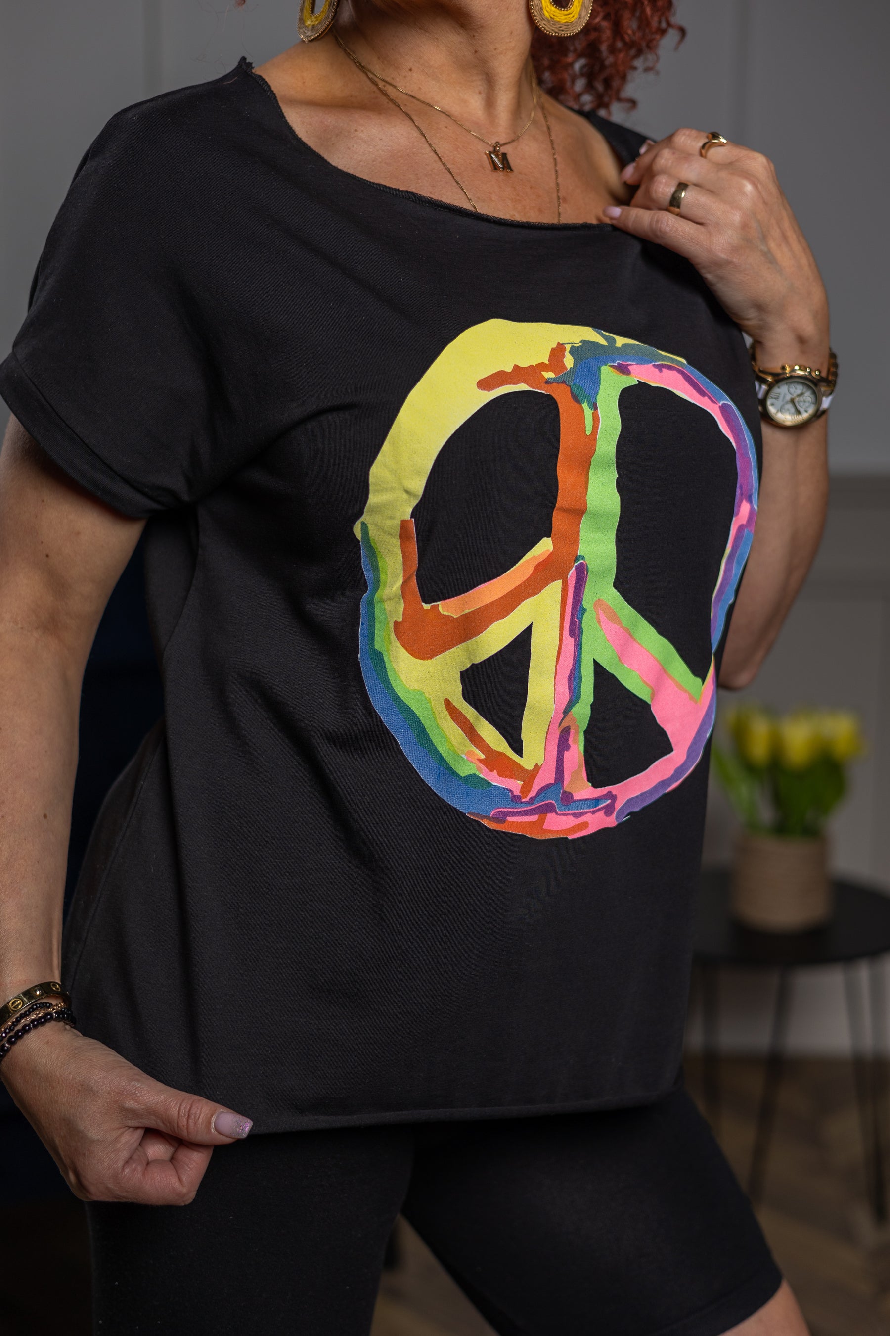 Cotton T-shirt Peace Black