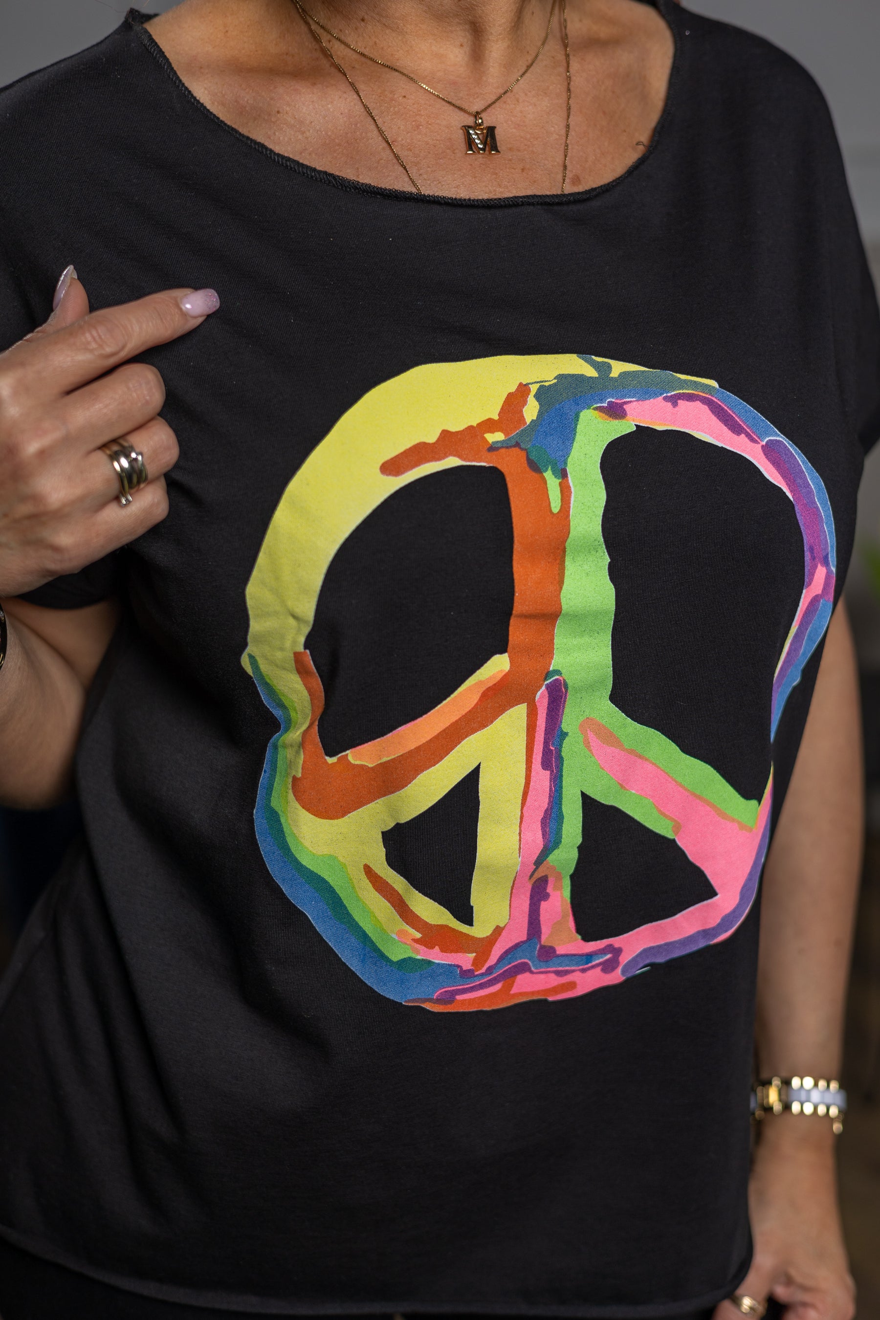 Cotton T-shirt Peace Black
