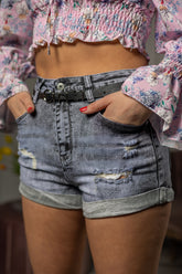 Washed Denim Shorts Manuella Grey