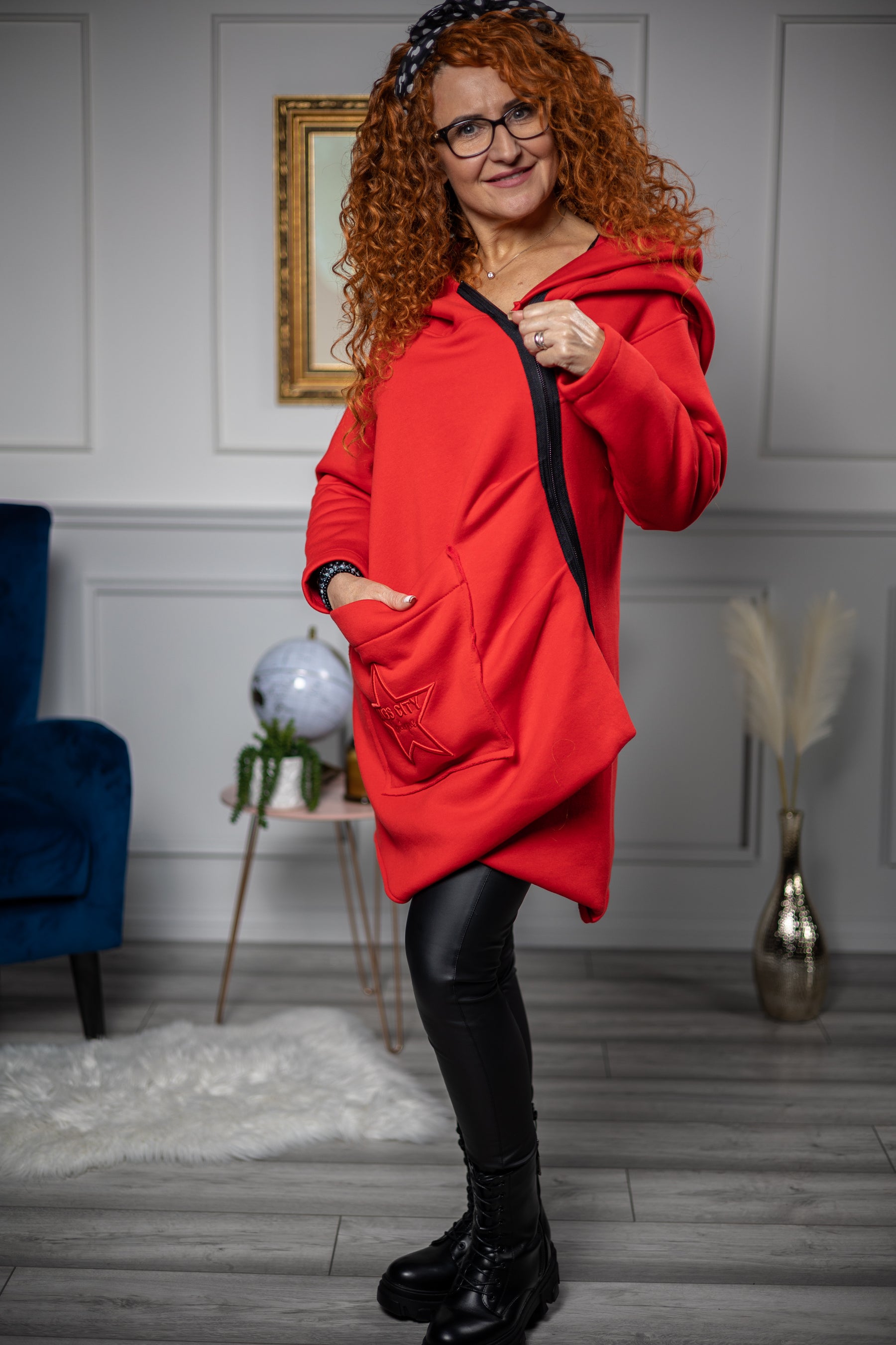 Zip Up Hooded Sweatshirt Star Red